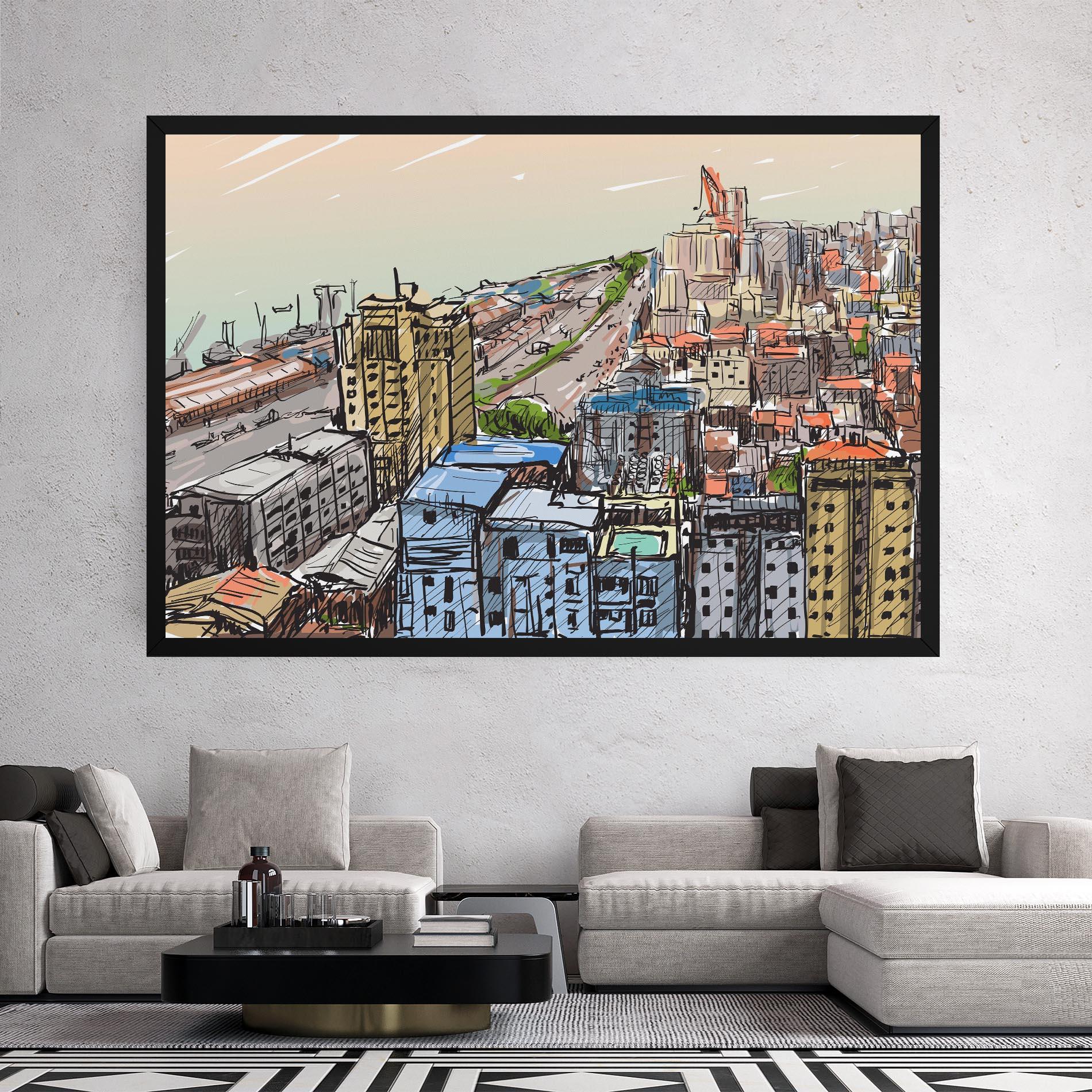 Tablou Canvas Colorful City Drawing mockup 2