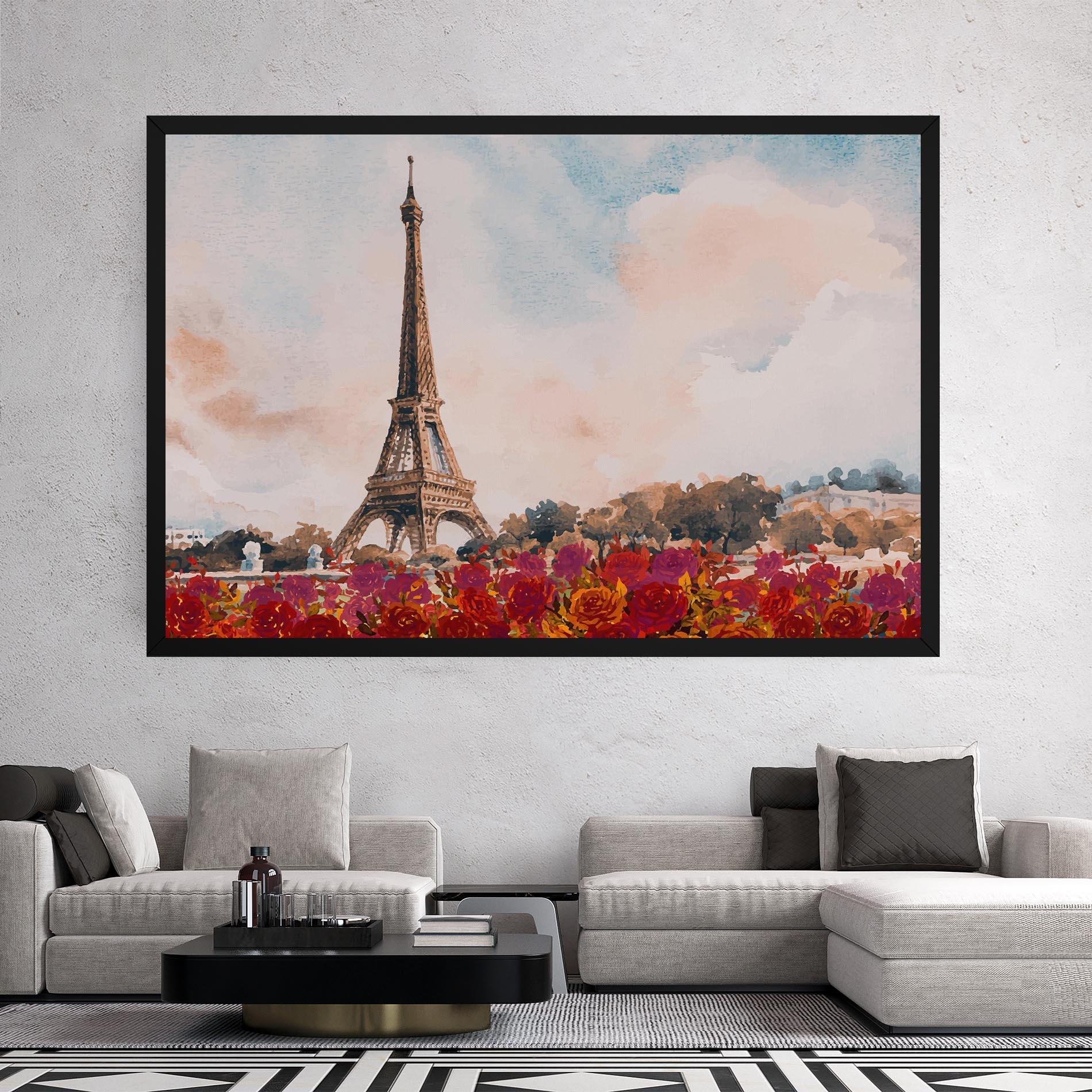 Tablou Canvas Eiffel Tower Roses mockup 2
