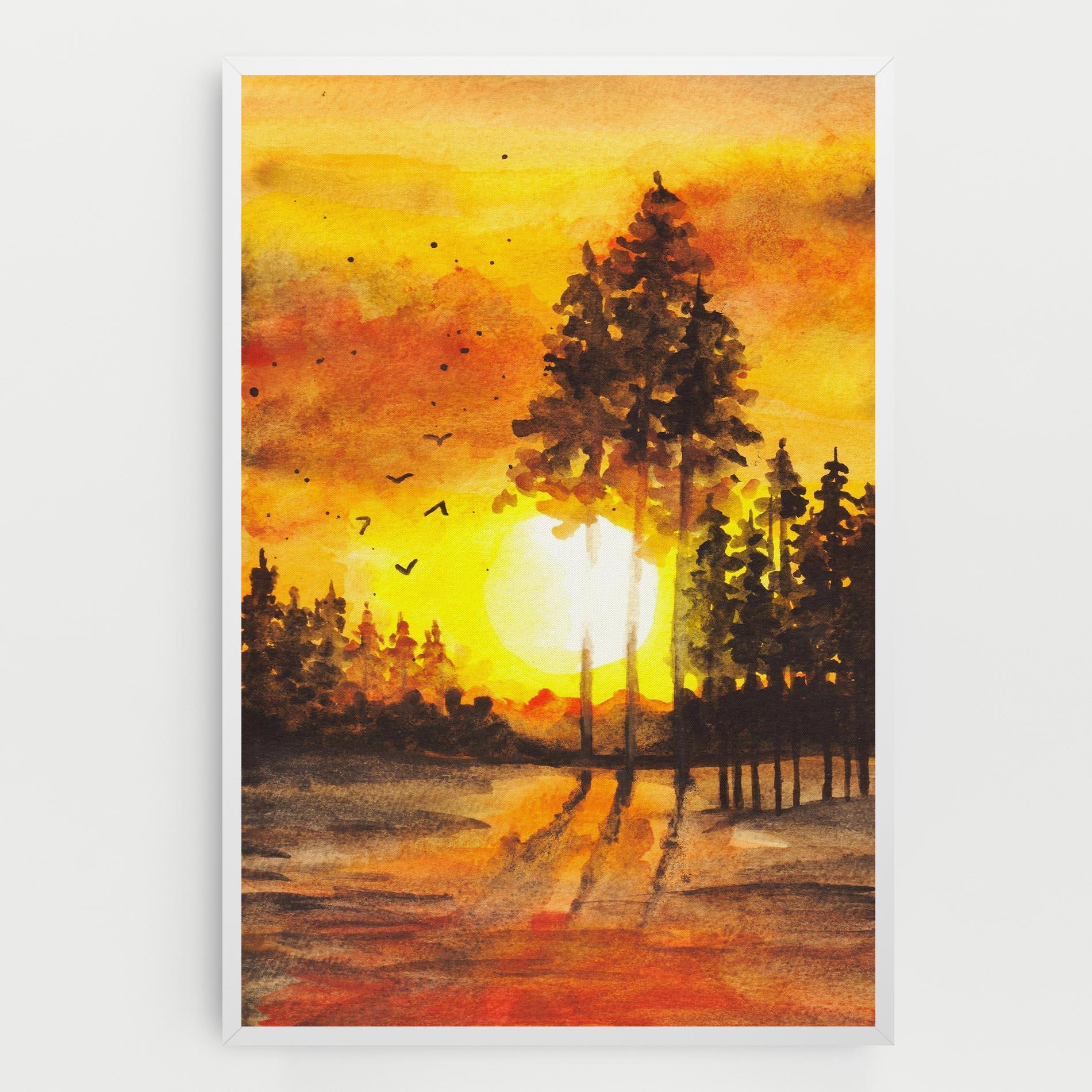 Tablou Canvas Watercolor Sunset Painting mockup 0