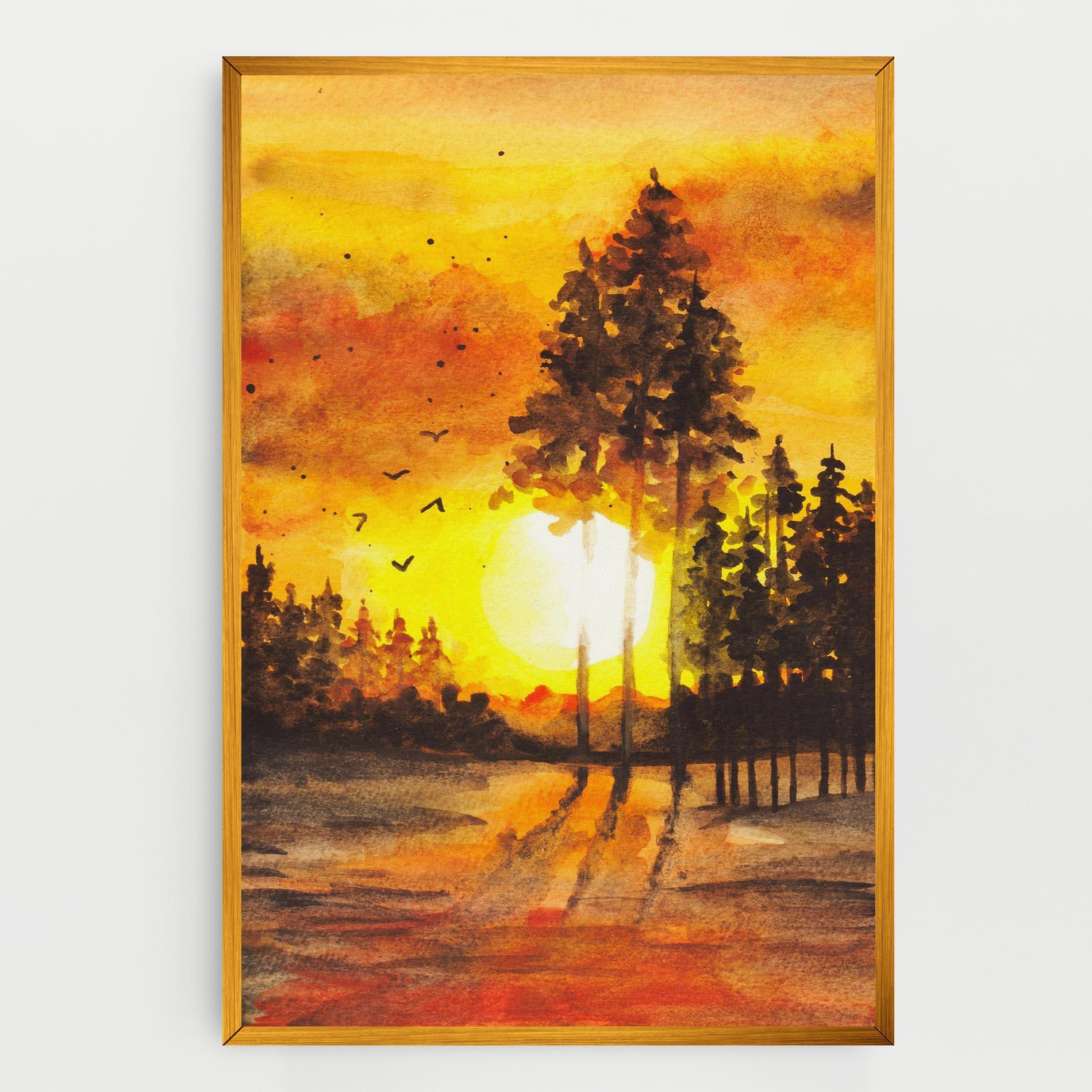 Tablou Canvas Watercolor Sunset Painting mockup 0