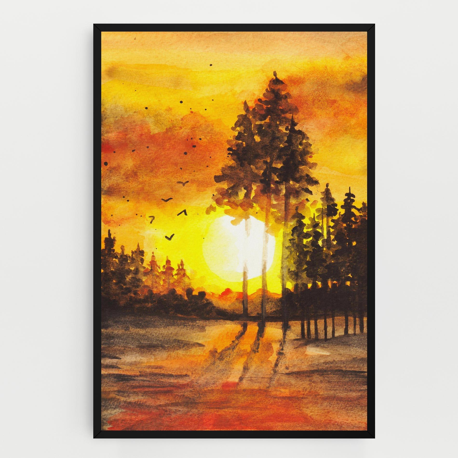 Tablou Canvas Watercolor Sunset Painting mockup 0