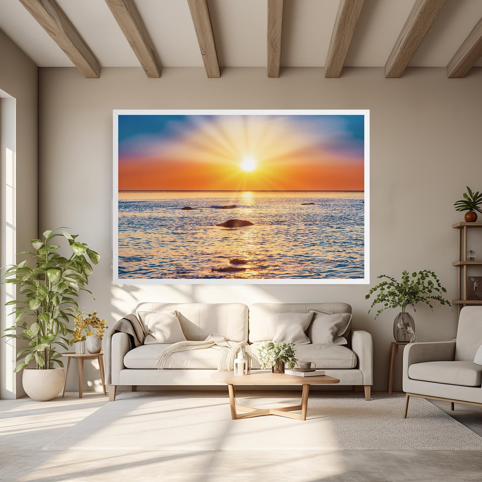 Tablou Canvas Sunset Beach Rocks mockup 6