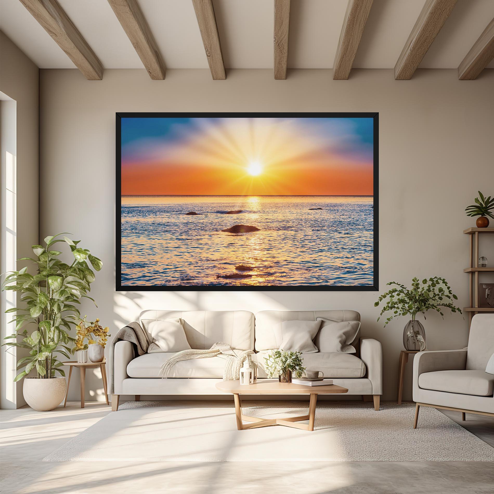 Tablou Canvas Sunset Beach Rocks mockup 6