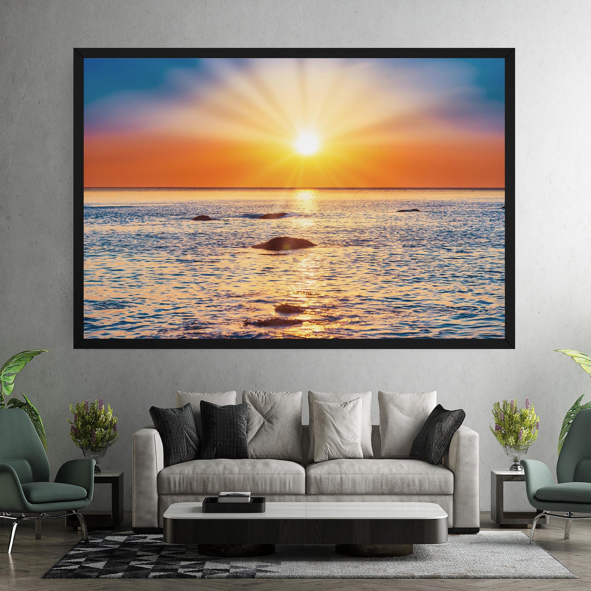 Tablou Canvas Sunset Beach Rocks mockup 7