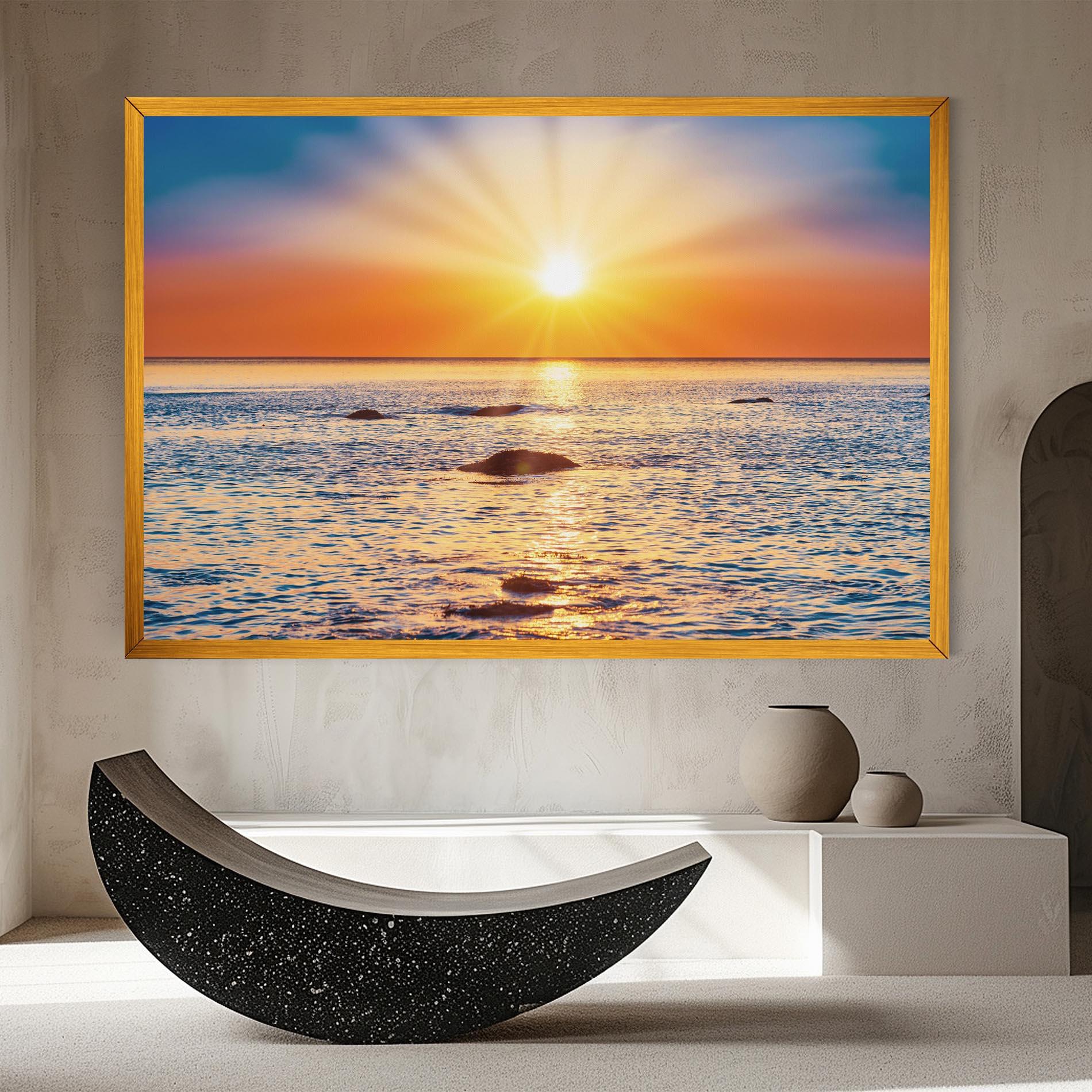 Tablou Canvas Sunset Beach Rocks mockup 8
