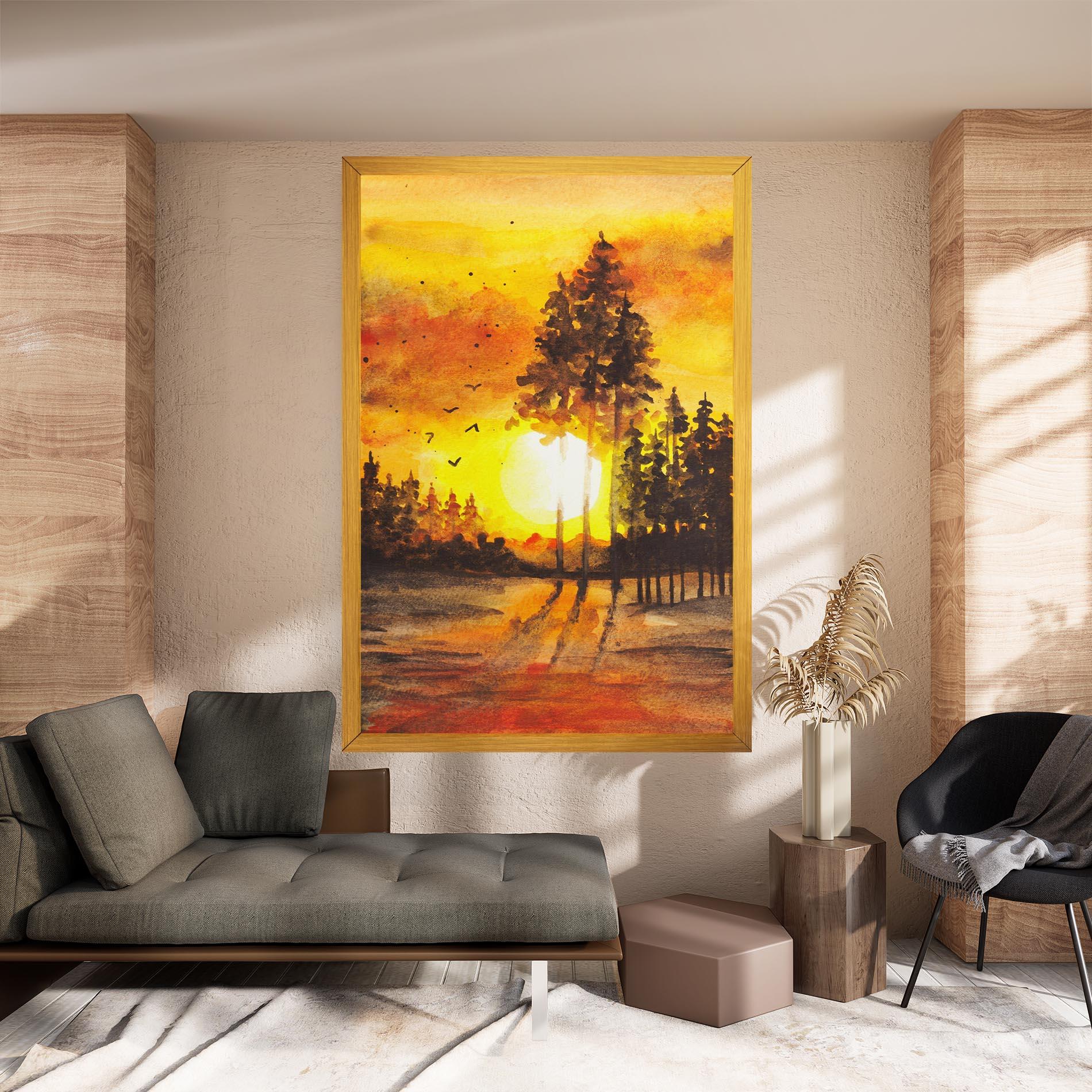 Tablou Canvas Watercolor Sunset Painting mockup 8
