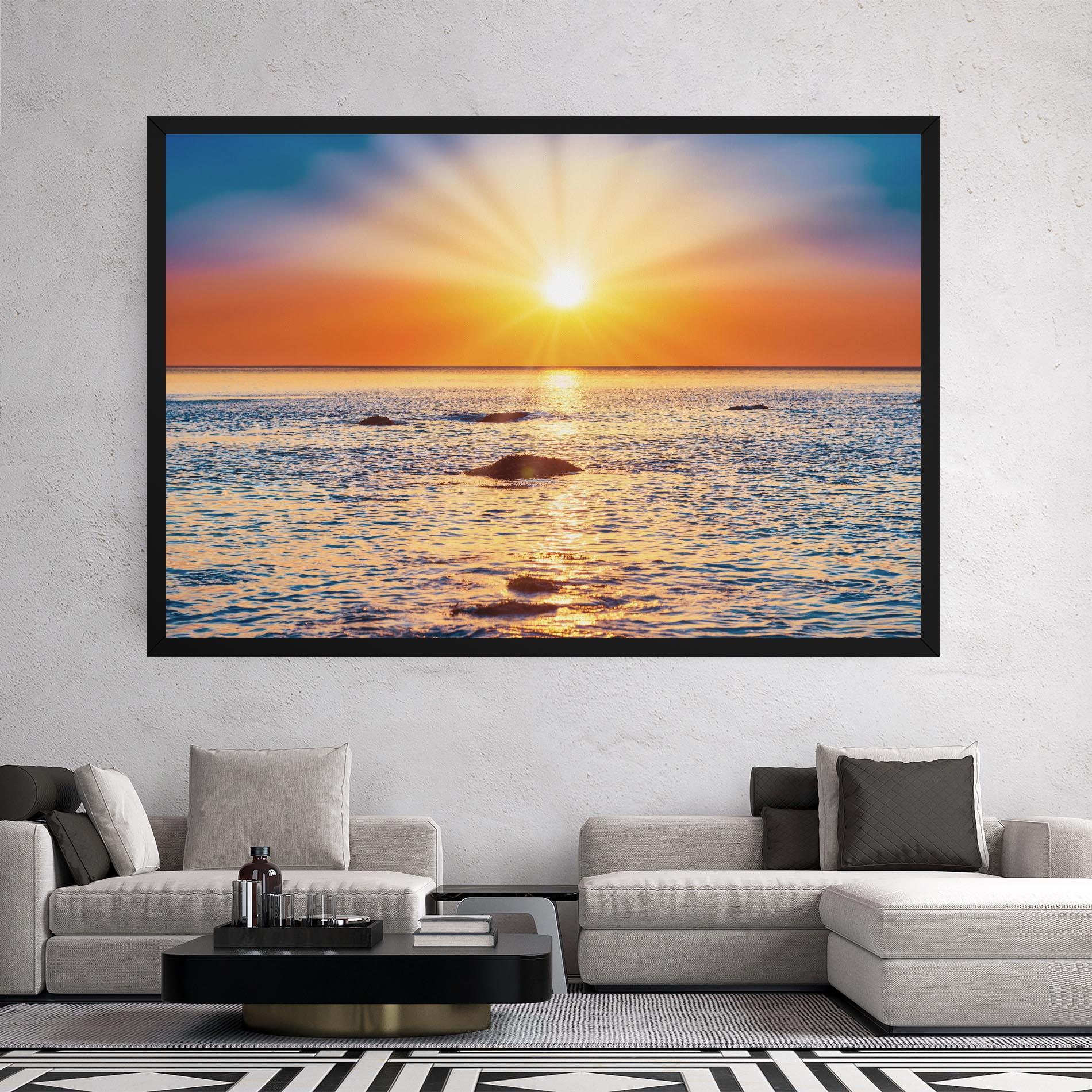 Tablou Canvas Sunset Beach Rocks mockup 2