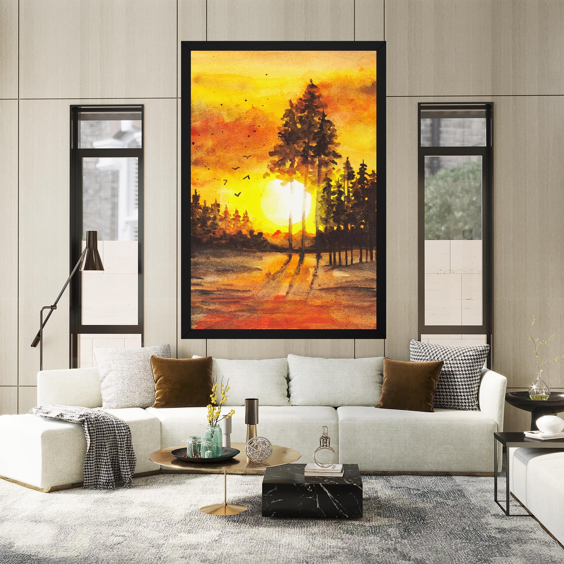 Tablou Canvas Watercolor Sunset Painting mockup 2