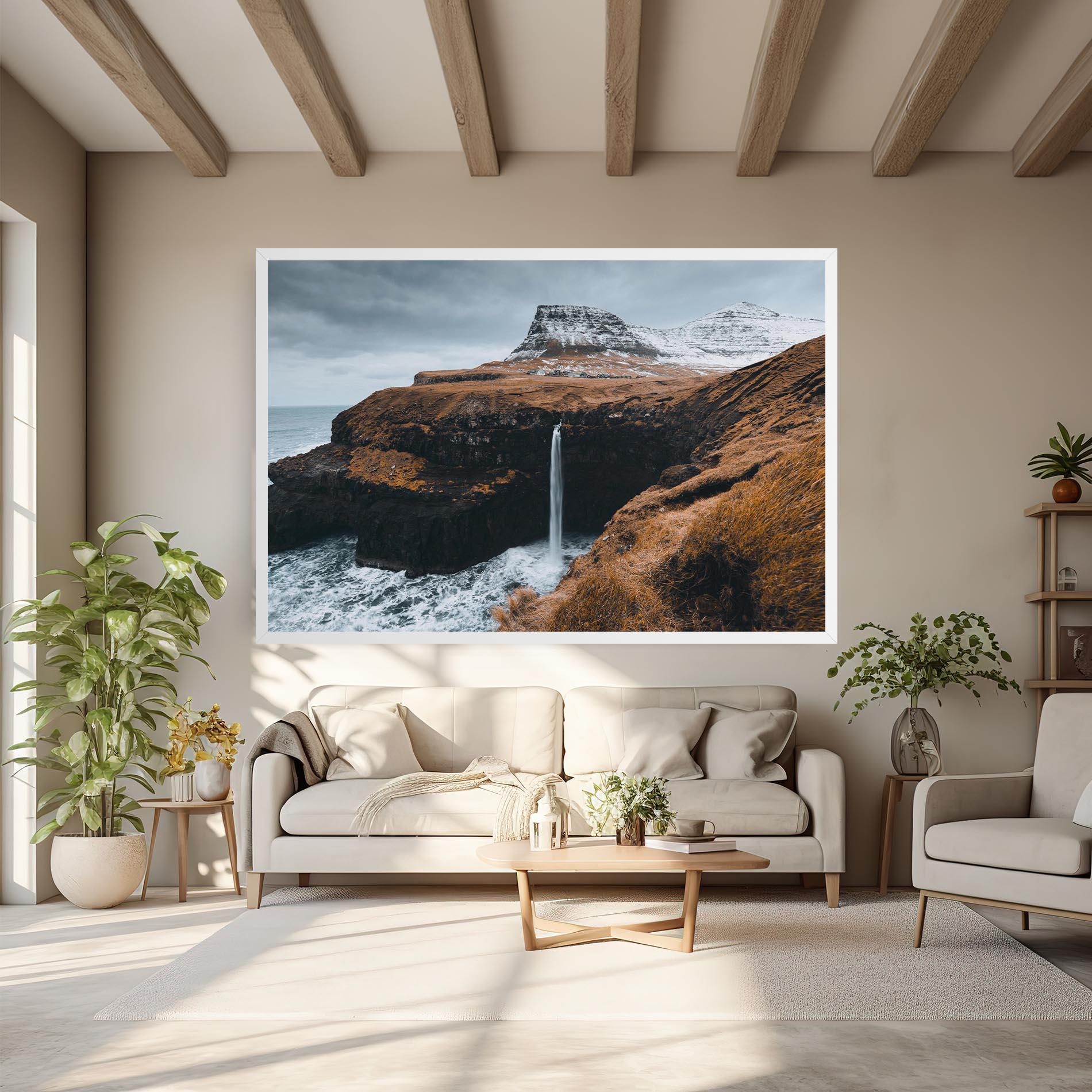 Tablou Canvas Black Houses Waterfall mockup 6