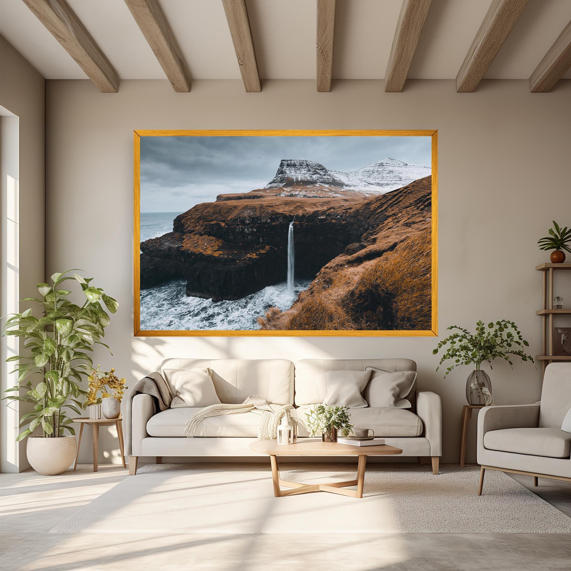 Tablou Canvas Black Houses Waterfall mockup 6