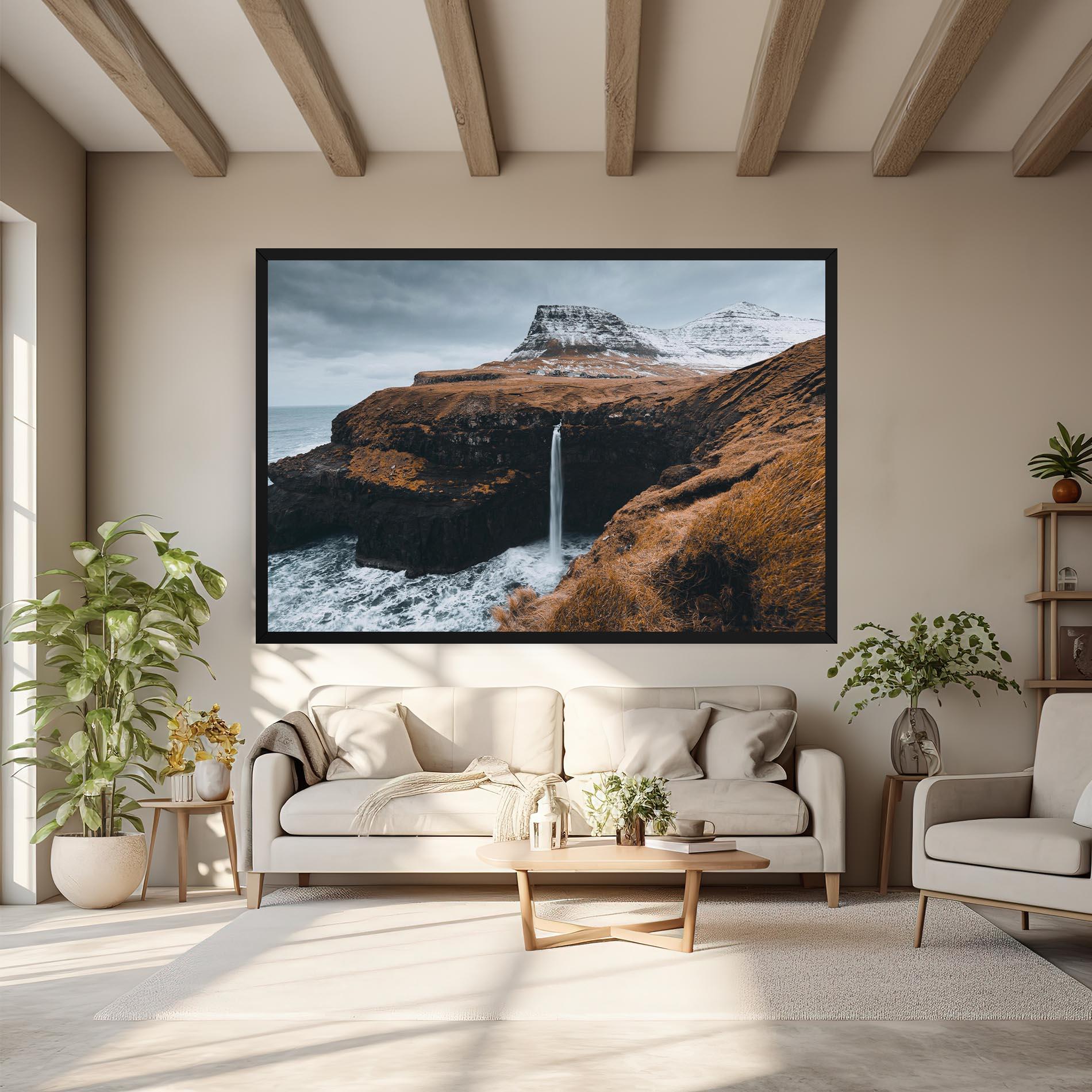 Tablou Canvas Black Houses Waterfall mockup 6