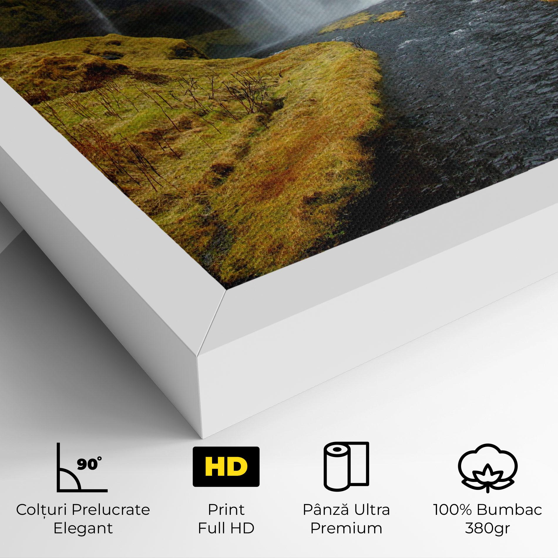 Tablou Canvas Yellow Grass Waterfall mockup 4