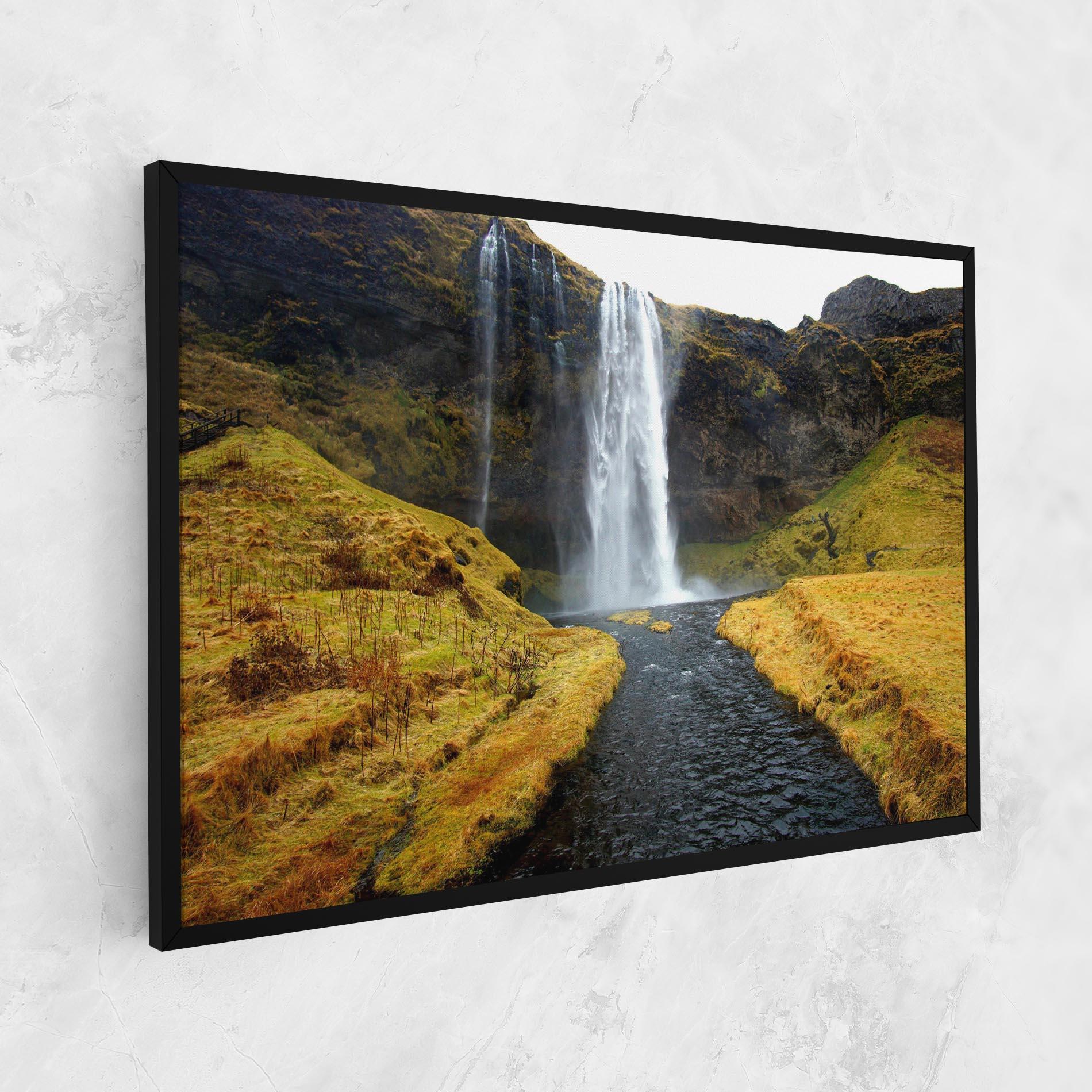 Tablou Canvas Yellow Grass Waterfall mockup 1
