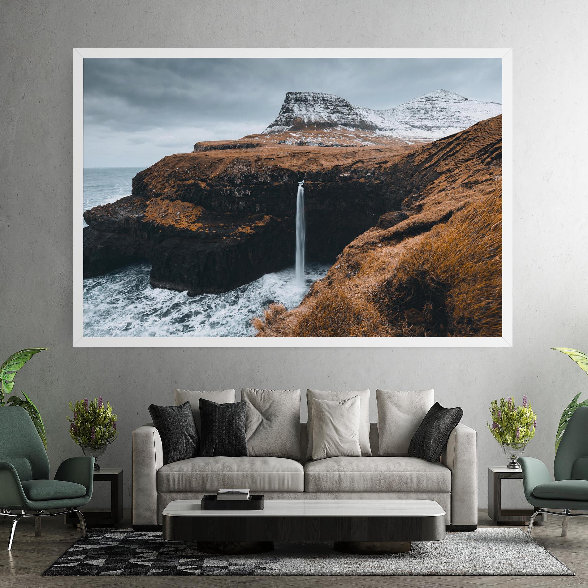 Tablou Canvas Black Houses Waterfall mockup 7