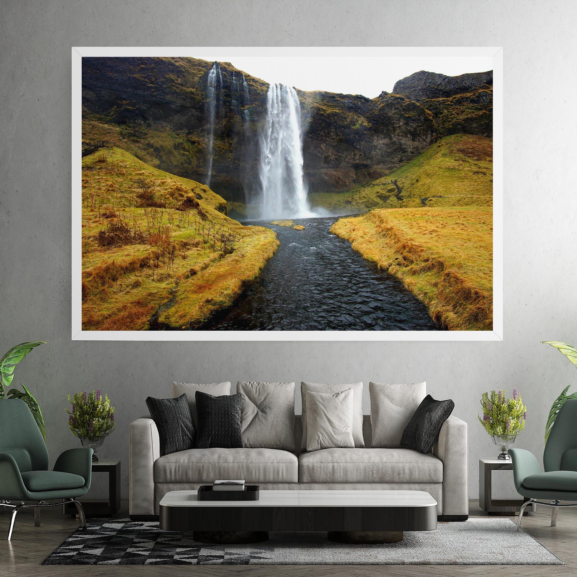 Tablou Canvas Yellow Grass Waterfall mockup 7