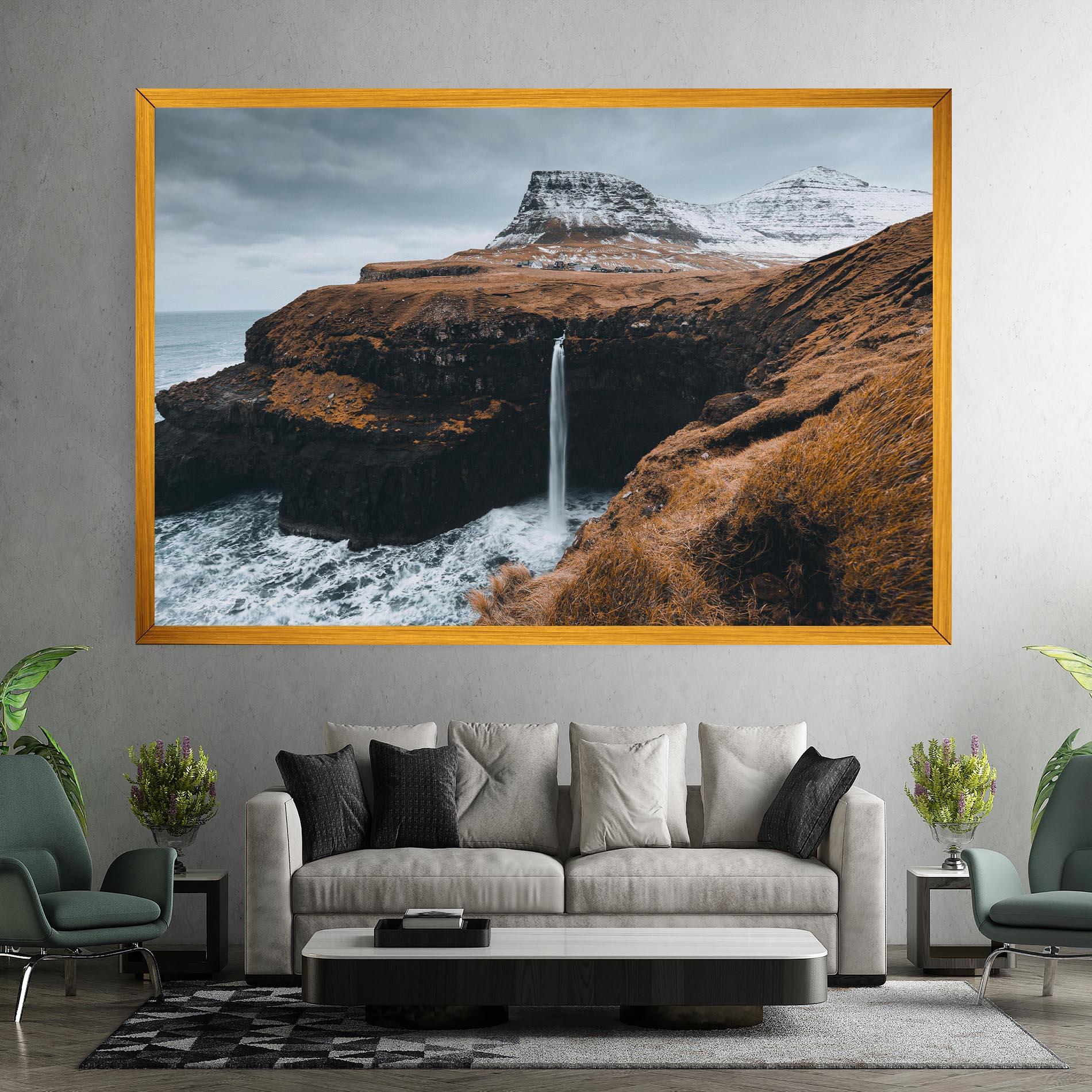 Tablou Canvas Black Houses Waterfall mockup 7