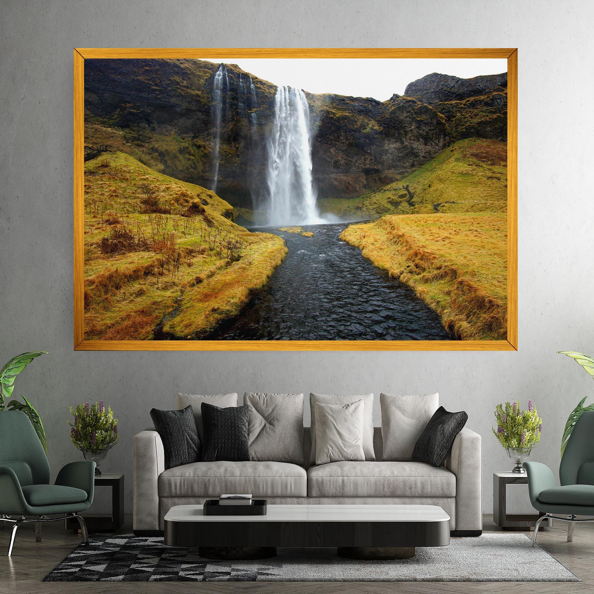 Tablou Canvas Yellow Grass Waterfall mockup 7