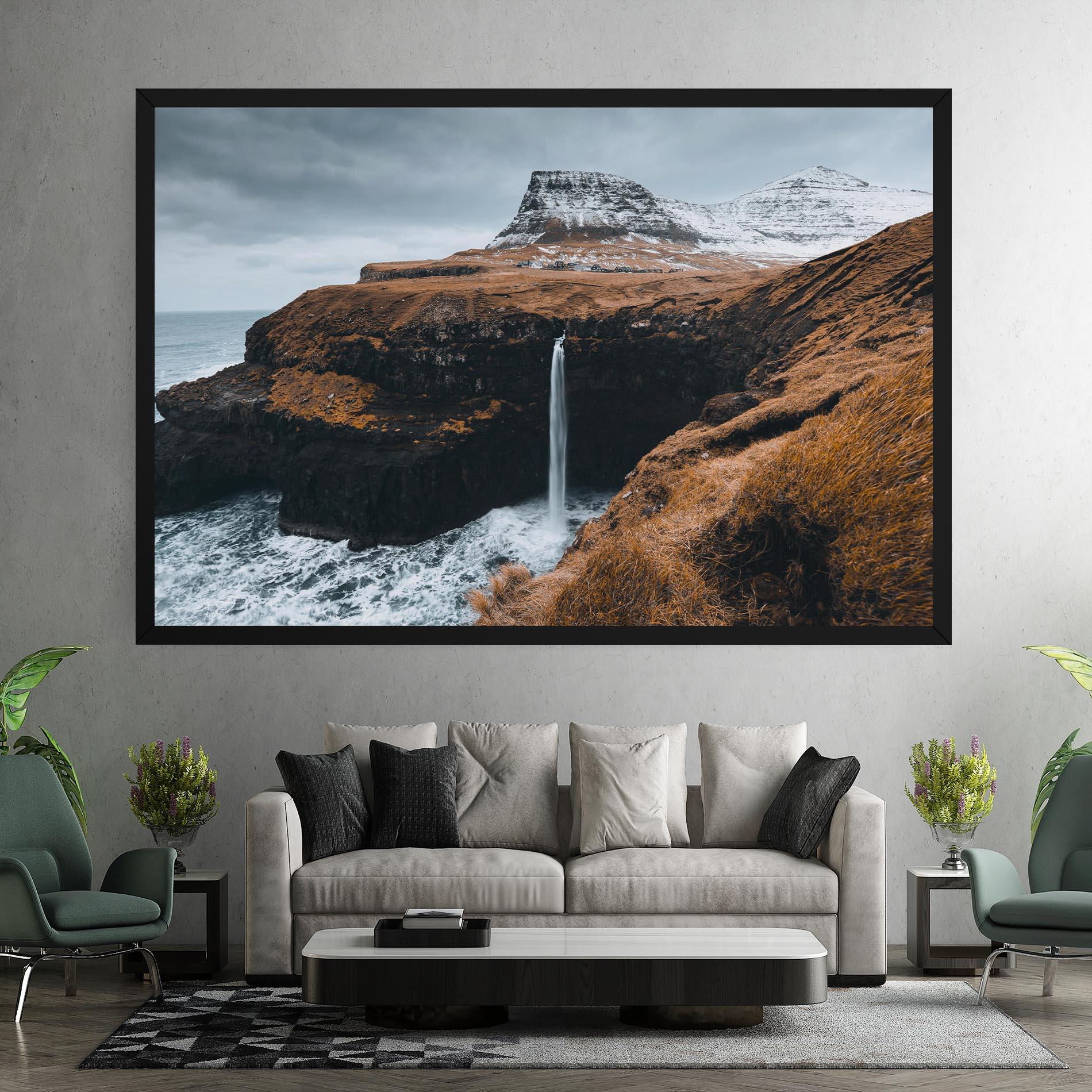 Tablou Canvas Black Houses Waterfall mockup 7