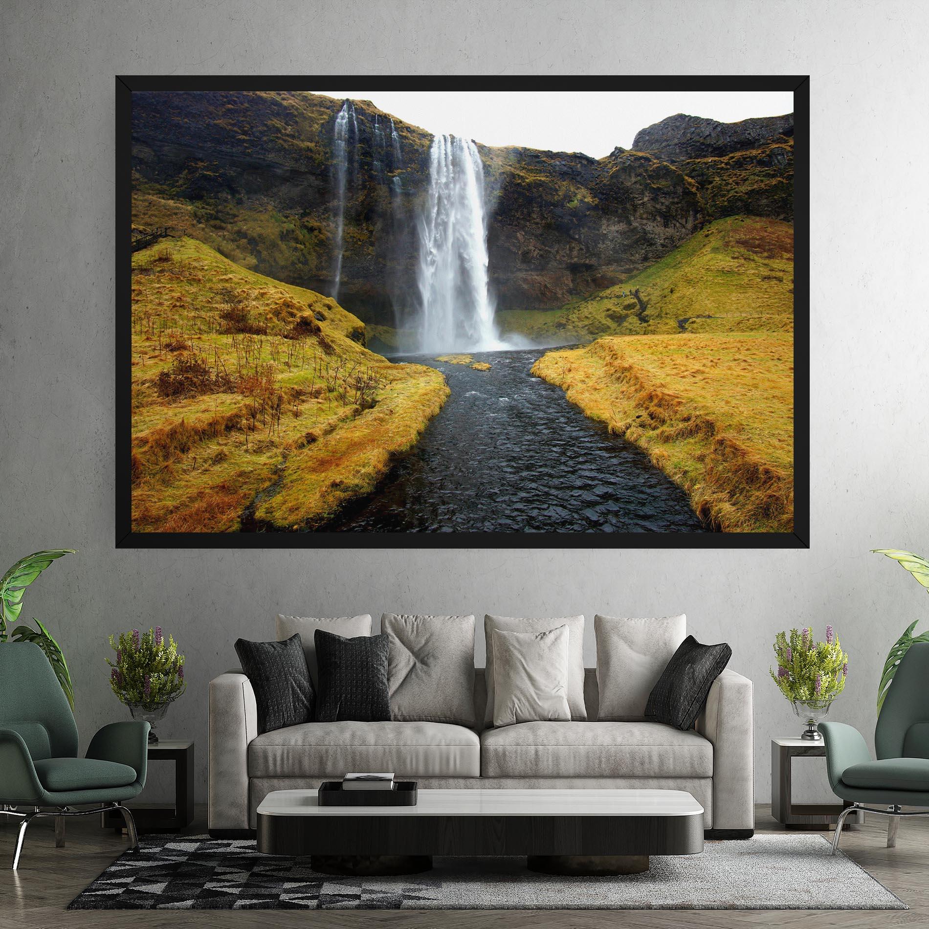 Tablou Canvas Yellow Grass Waterfall mockup 7