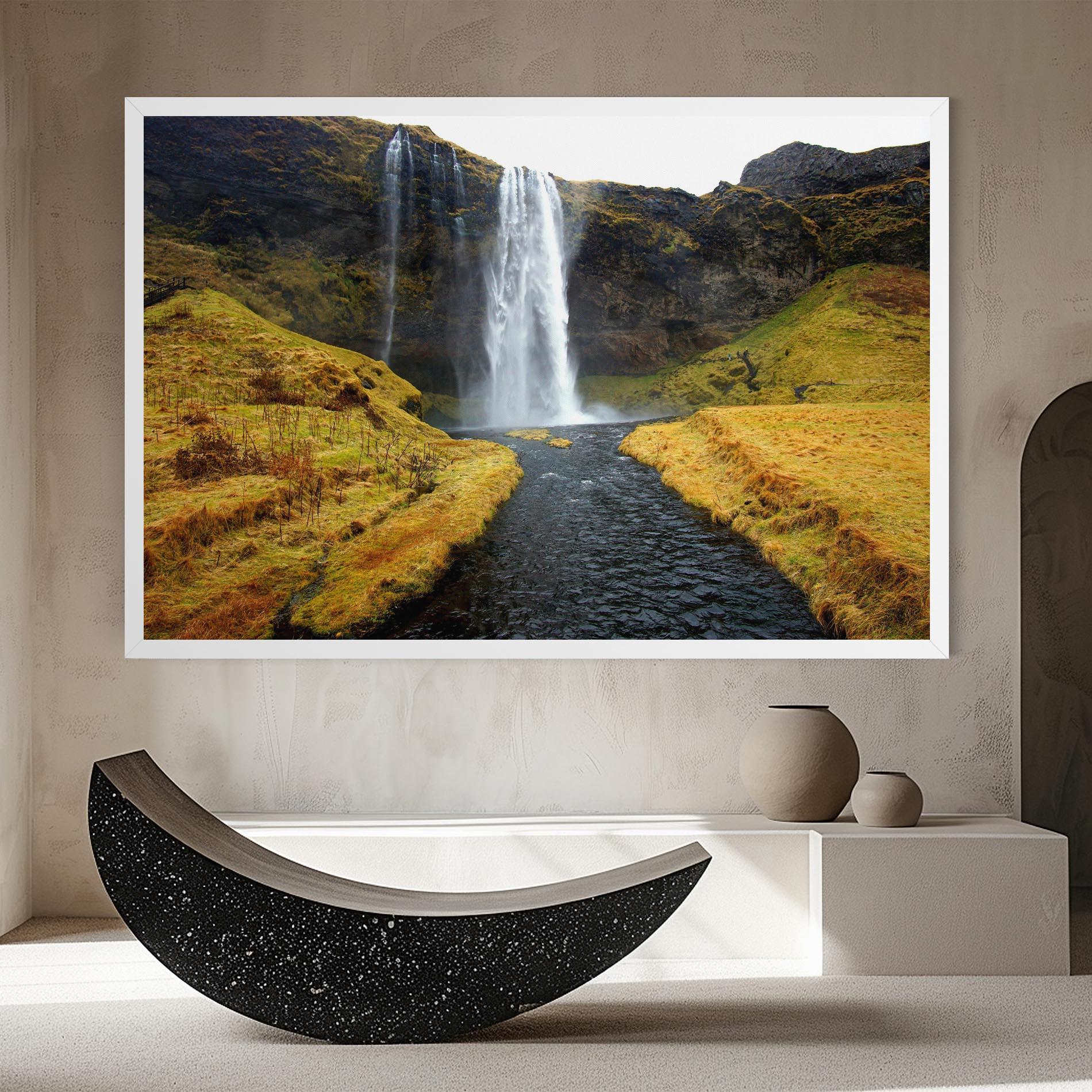 Tablou Canvas Yellow Grass Waterfall mockup 8