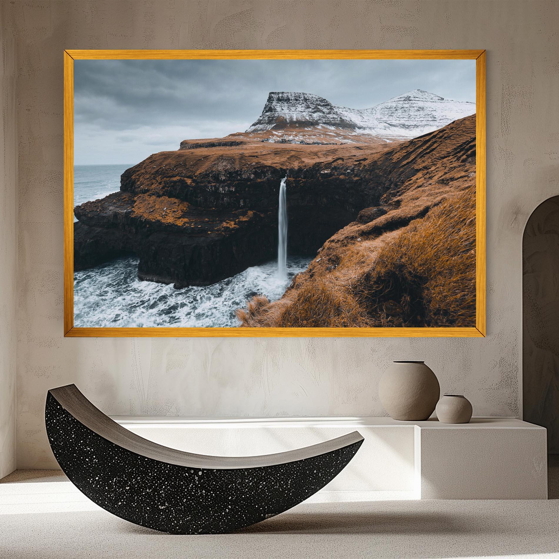 Tablou Canvas Black Houses Waterfall mockup 8