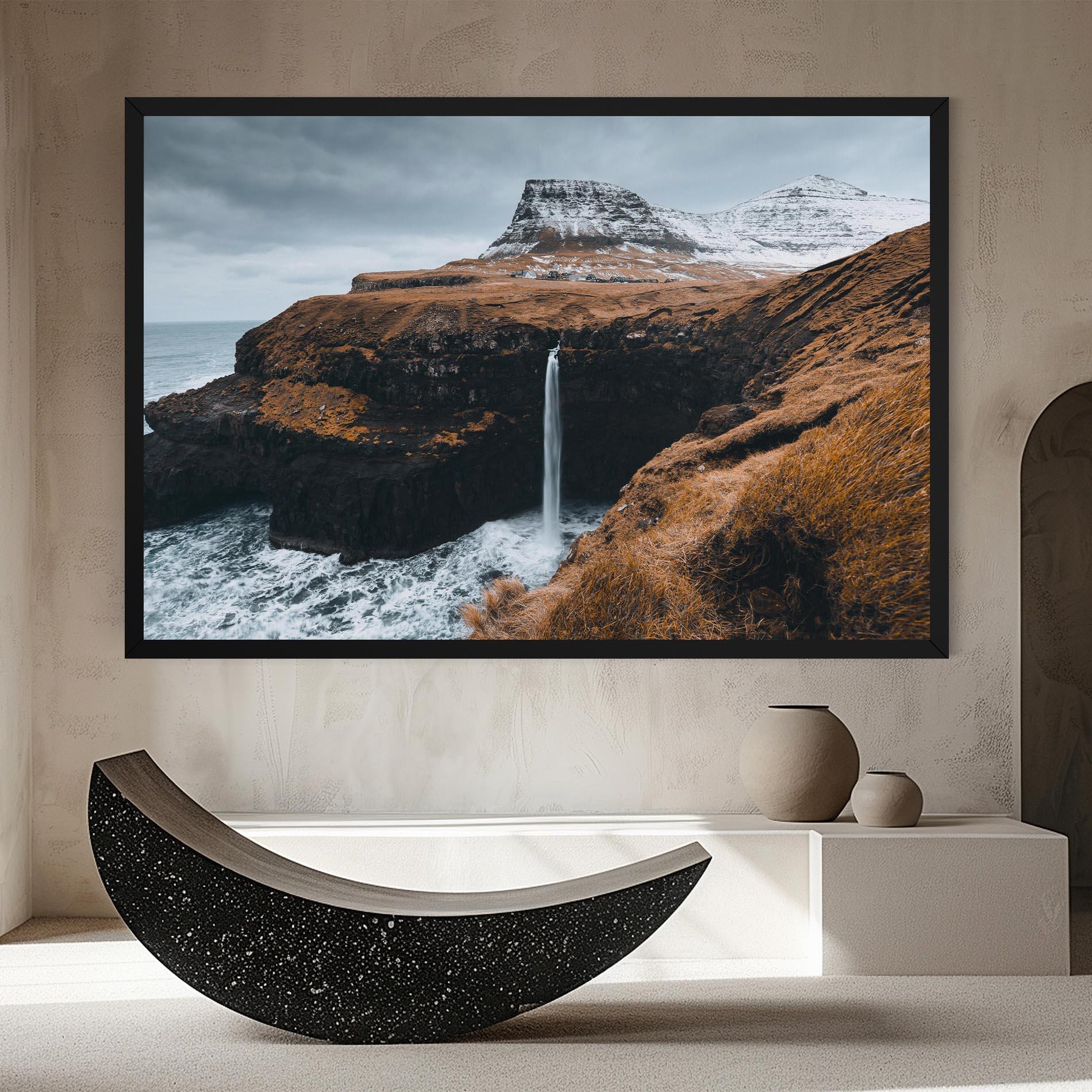 Tablou Canvas Black Houses Waterfall mockup 8