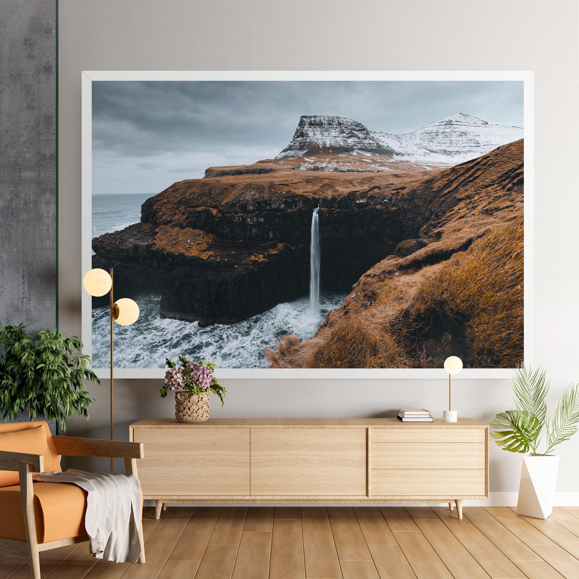 Tablou Canvas Black Houses Waterfall mockup 9