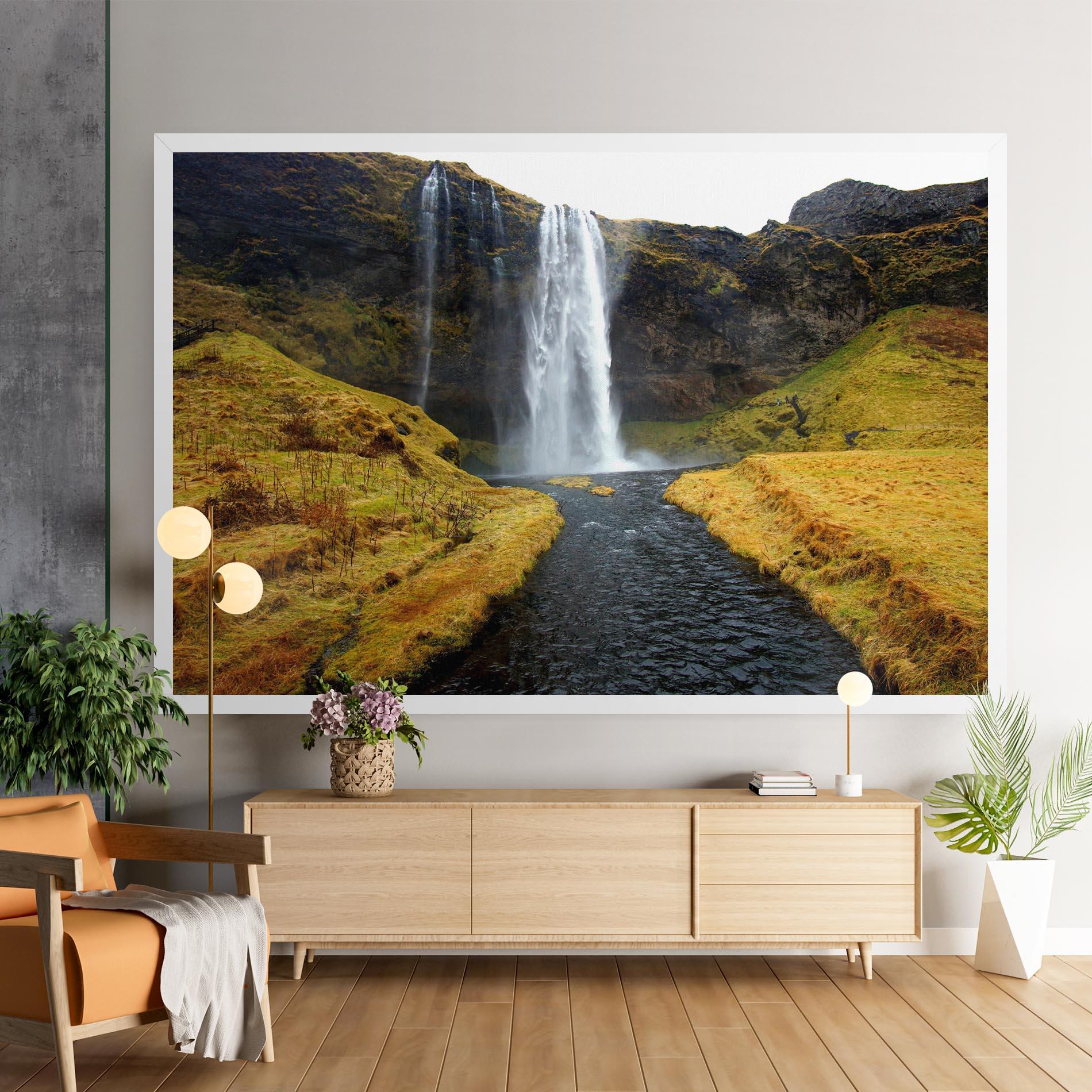 Tablou Canvas Yellow Grass Waterfall mockup 9