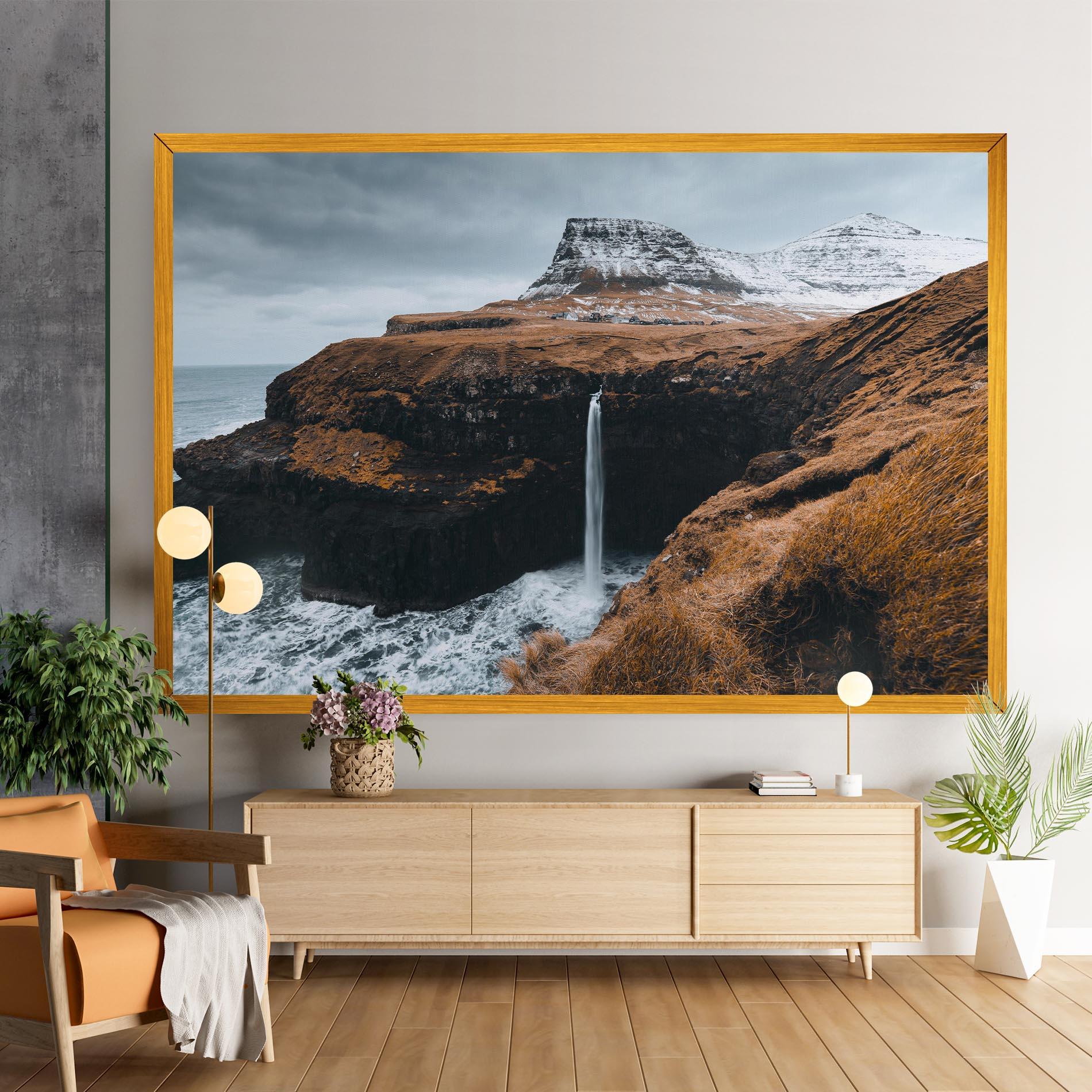 Tablou Canvas Black Houses Waterfall mockup 9