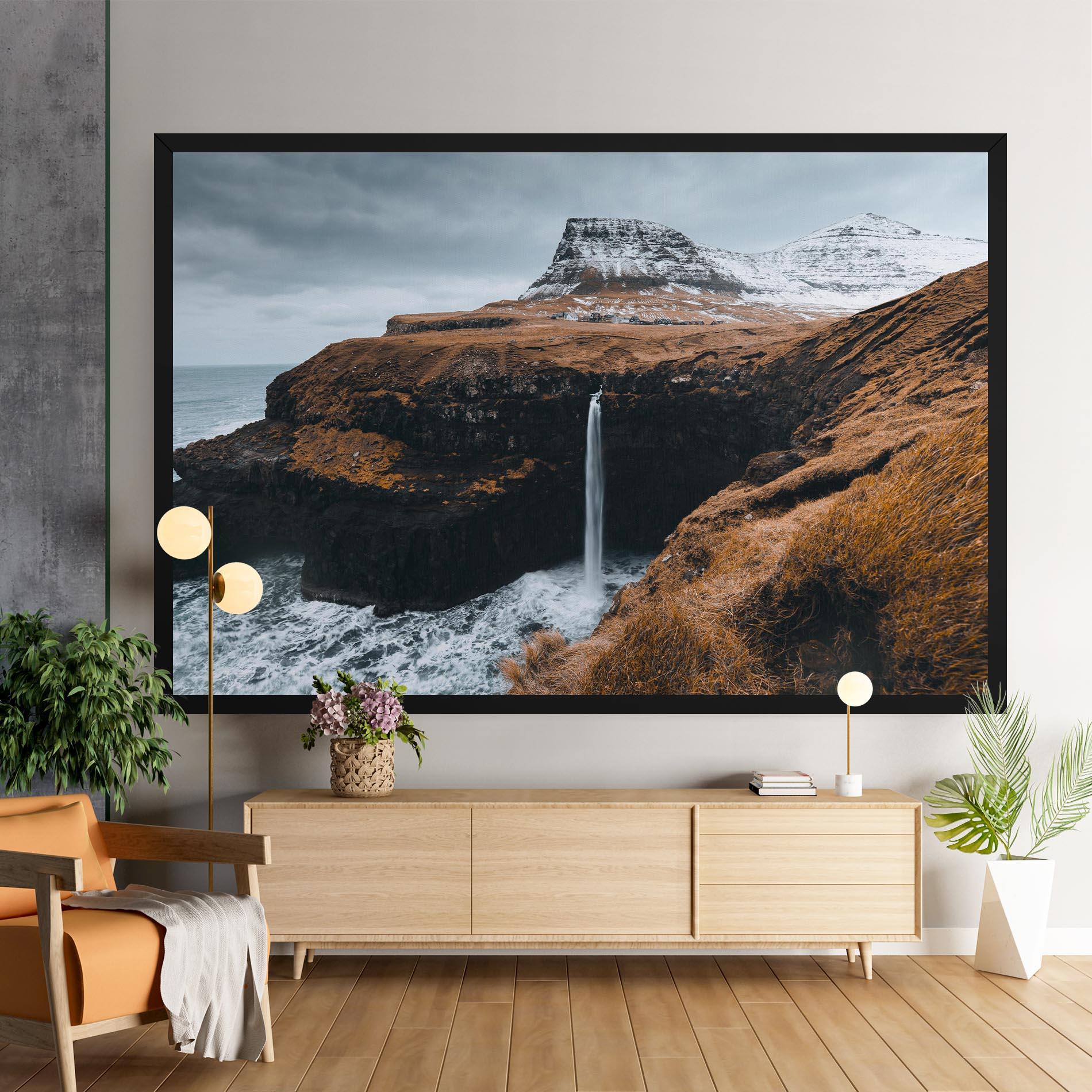 Tablou Canvas Black Houses Waterfall mockup 9