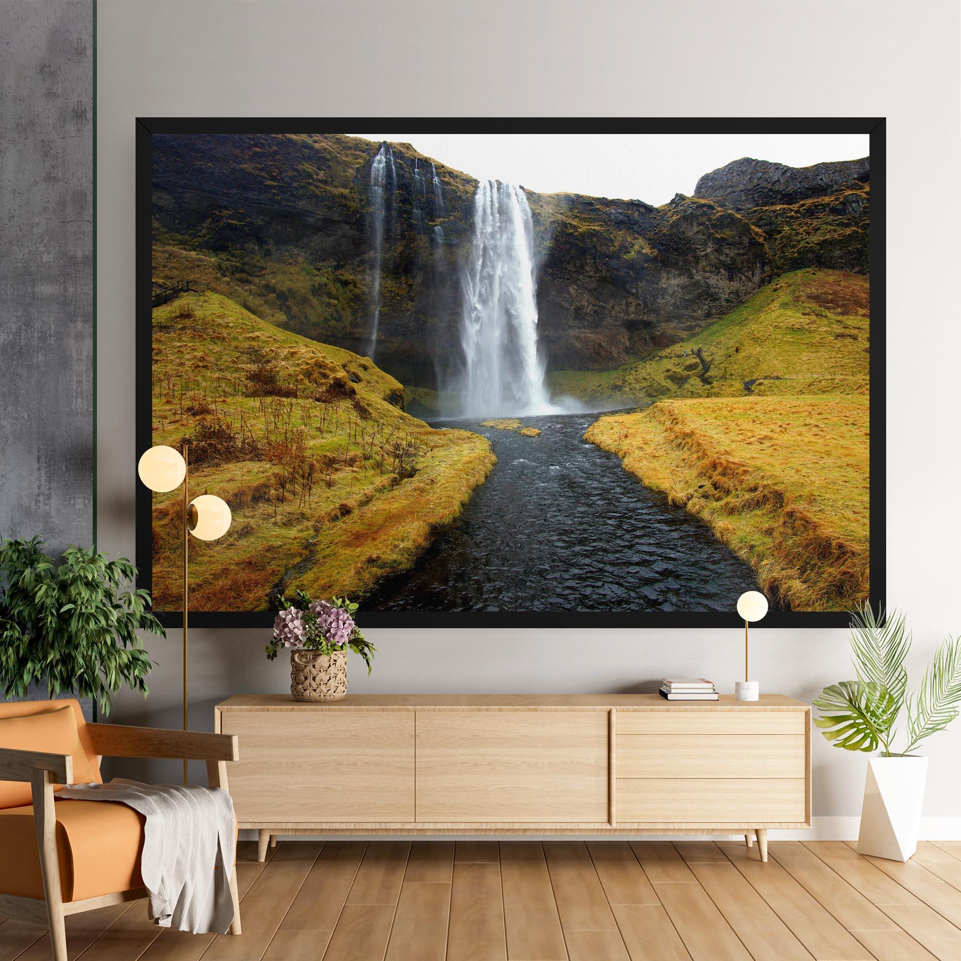 Tablou Canvas Yellow Grass Waterfall mockup 9