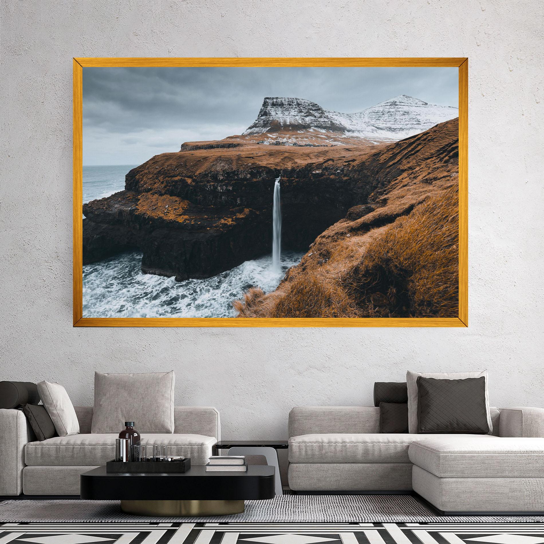 Tablou Canvas Black Houses Waterfall mockup 2