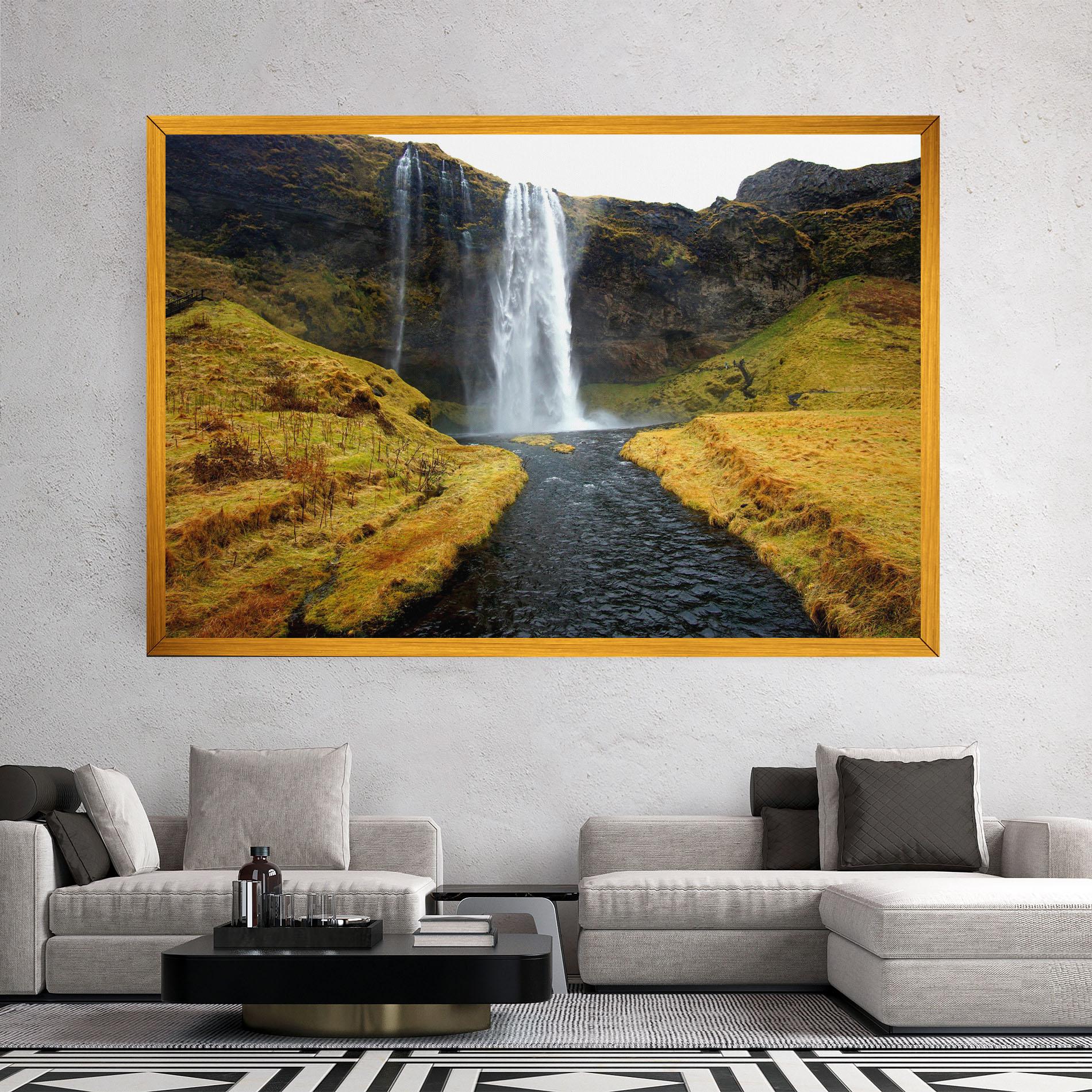 Tablou Canvas Yellow Grass Waterfall mockup 2