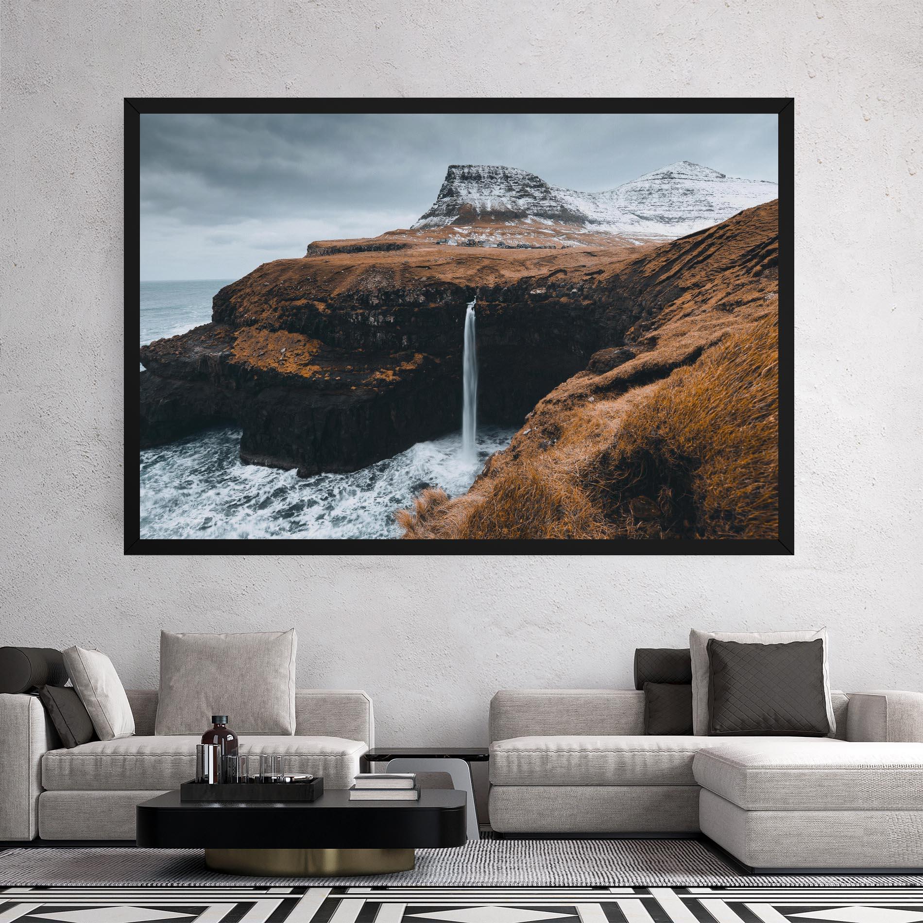 Tablou Canvas Black Houses Waterfall mockup 2