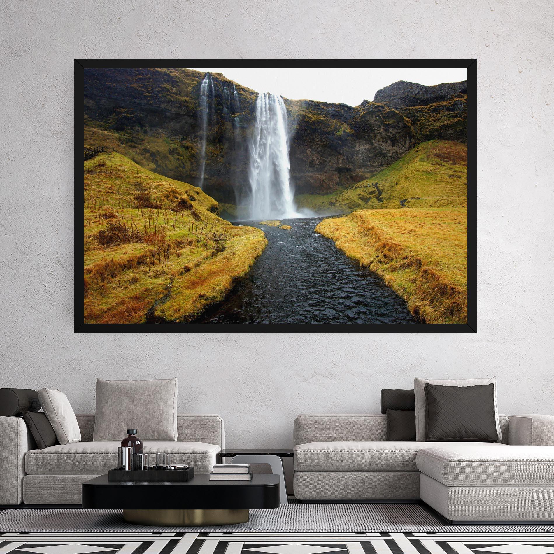 Tablou Canvas Yellow Grass Waterfall mockup 2