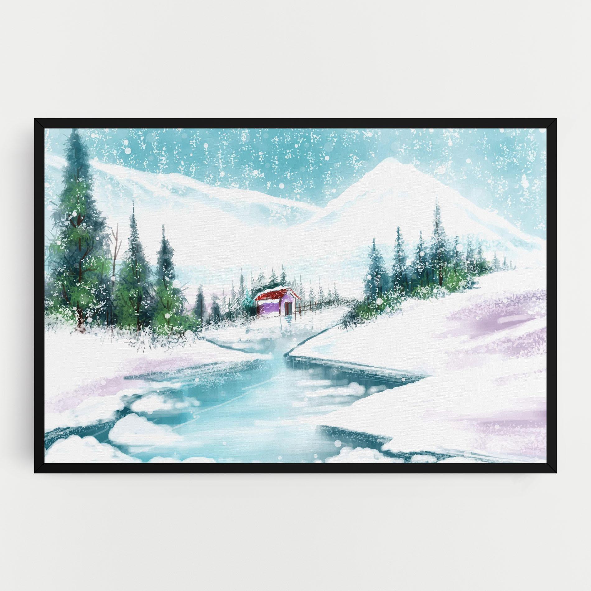 Tablou Canvas Purple House Winter mockup 0