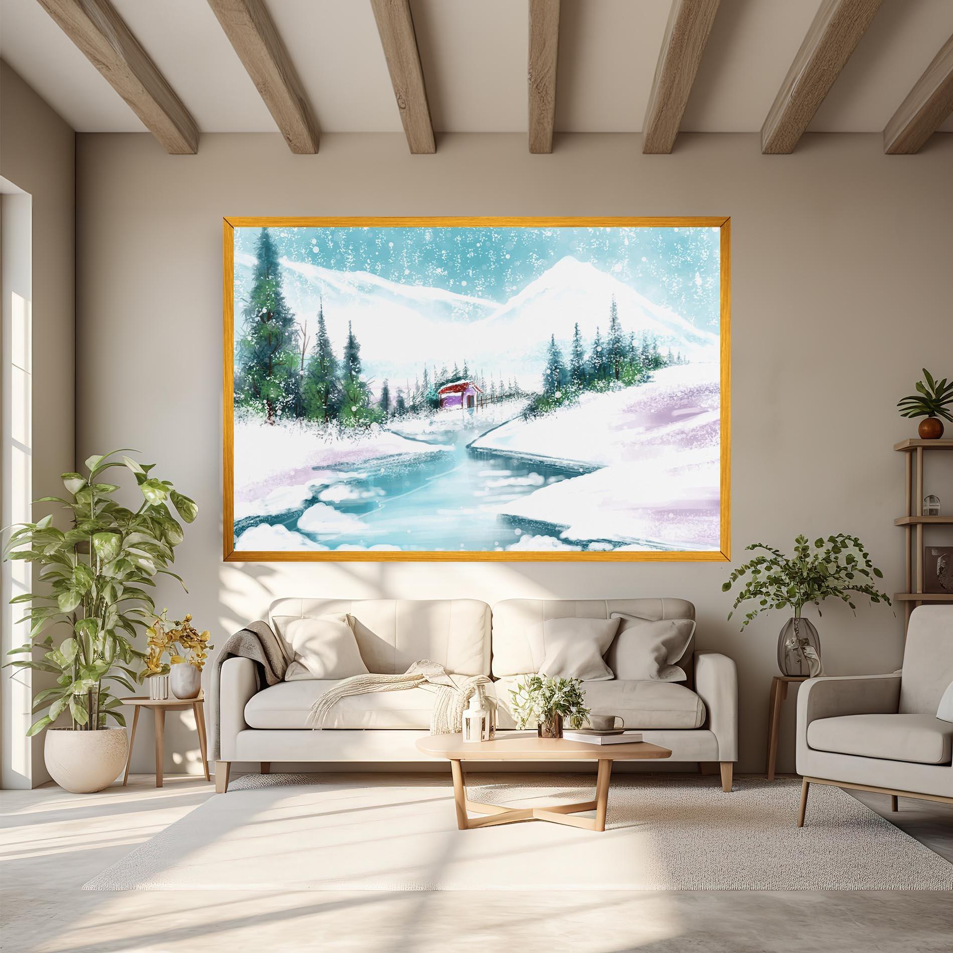 Tablou Canvas Purple House Winter mockup 6