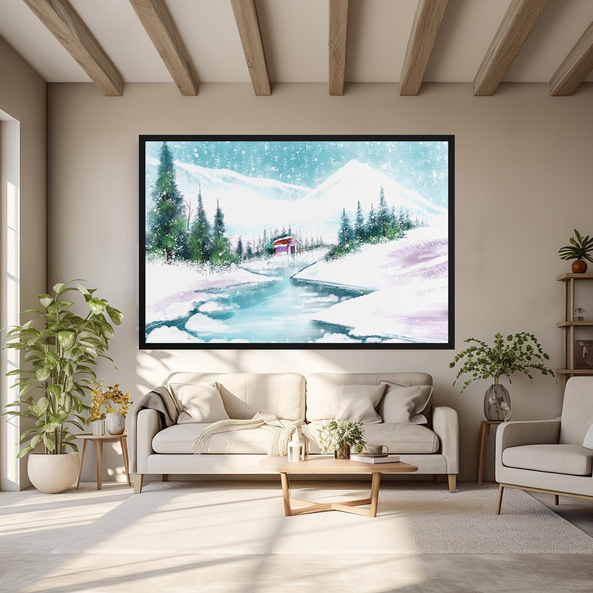 Tablou Canvas Purple House Winter mockup 6