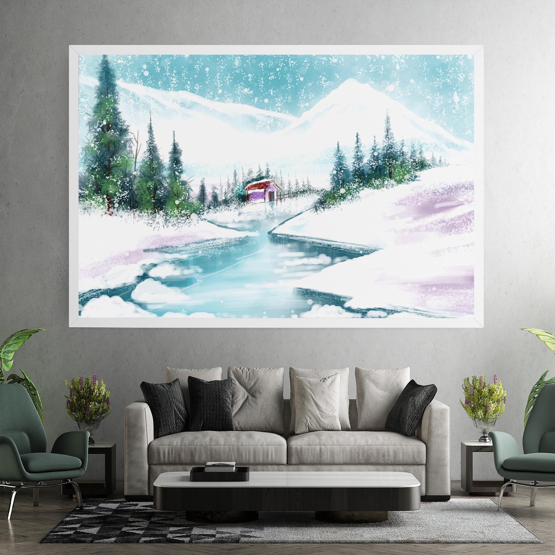 Tablou Canvas Purple House Winter mockup 7