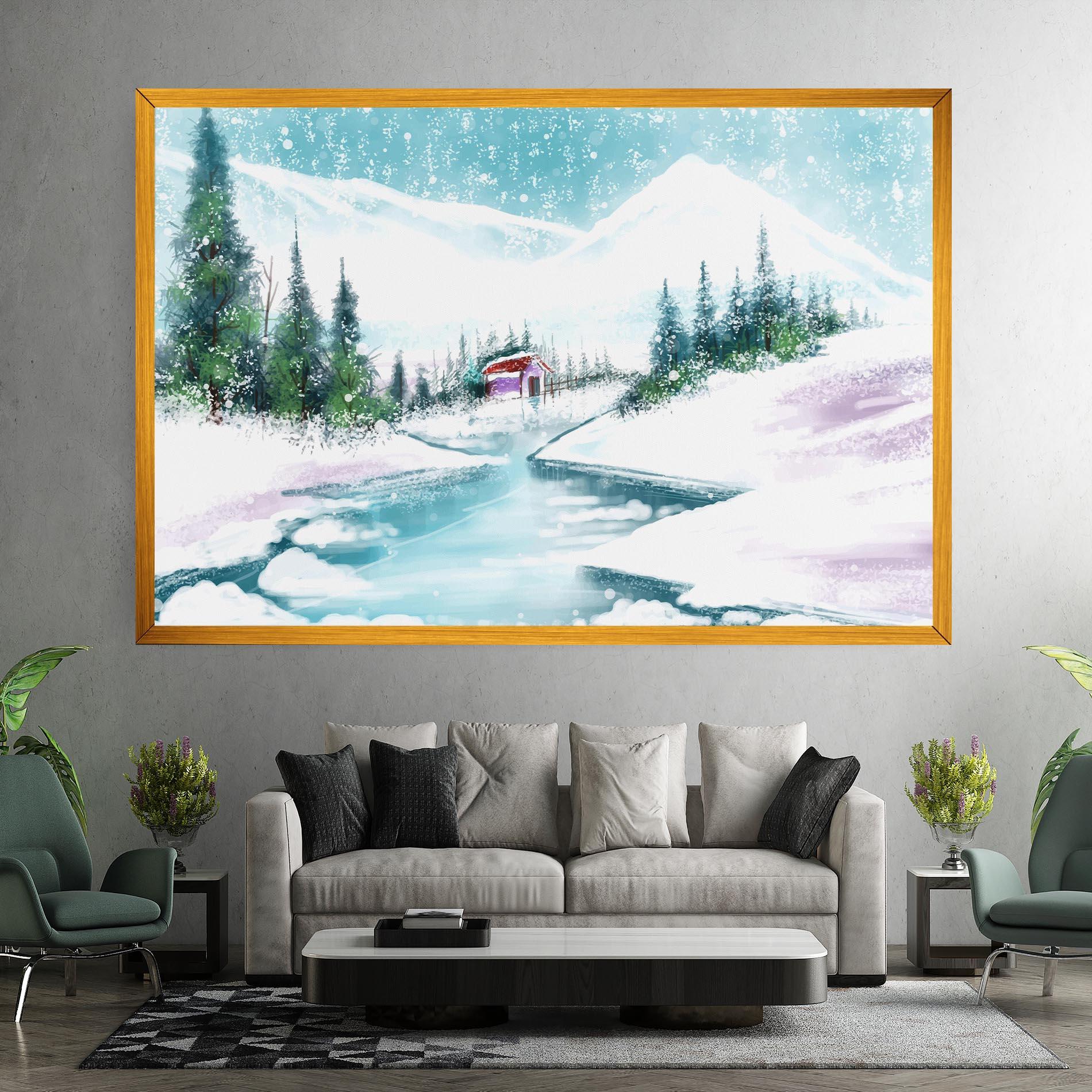 Tablou Canvas Purple House Winter mockup 7