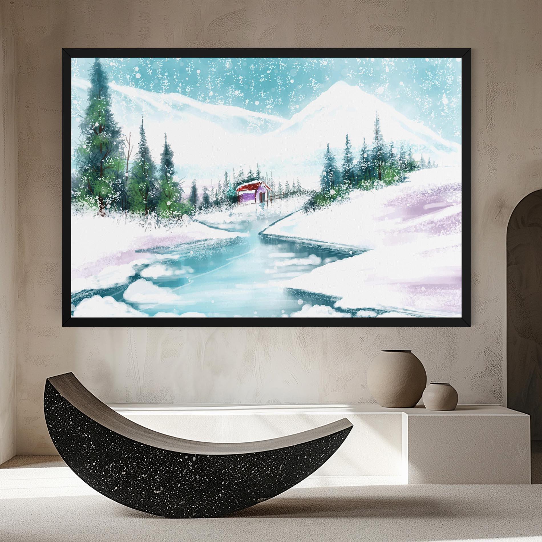 Tablou Canvas Purple House Winter mockup 8