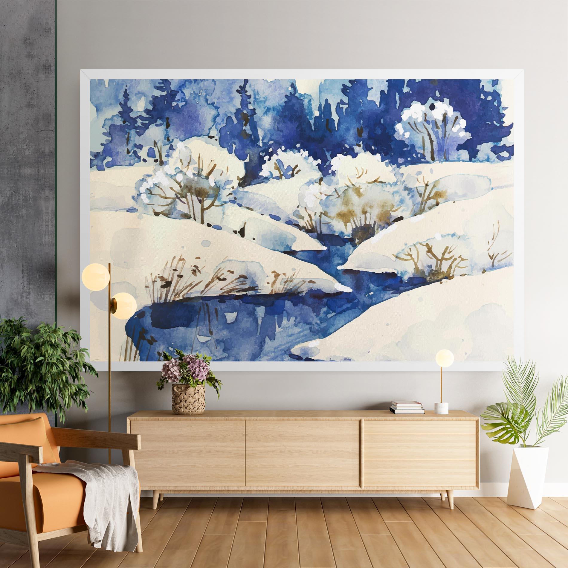 Tablou Canvas Blue Trees Winter mockup 9