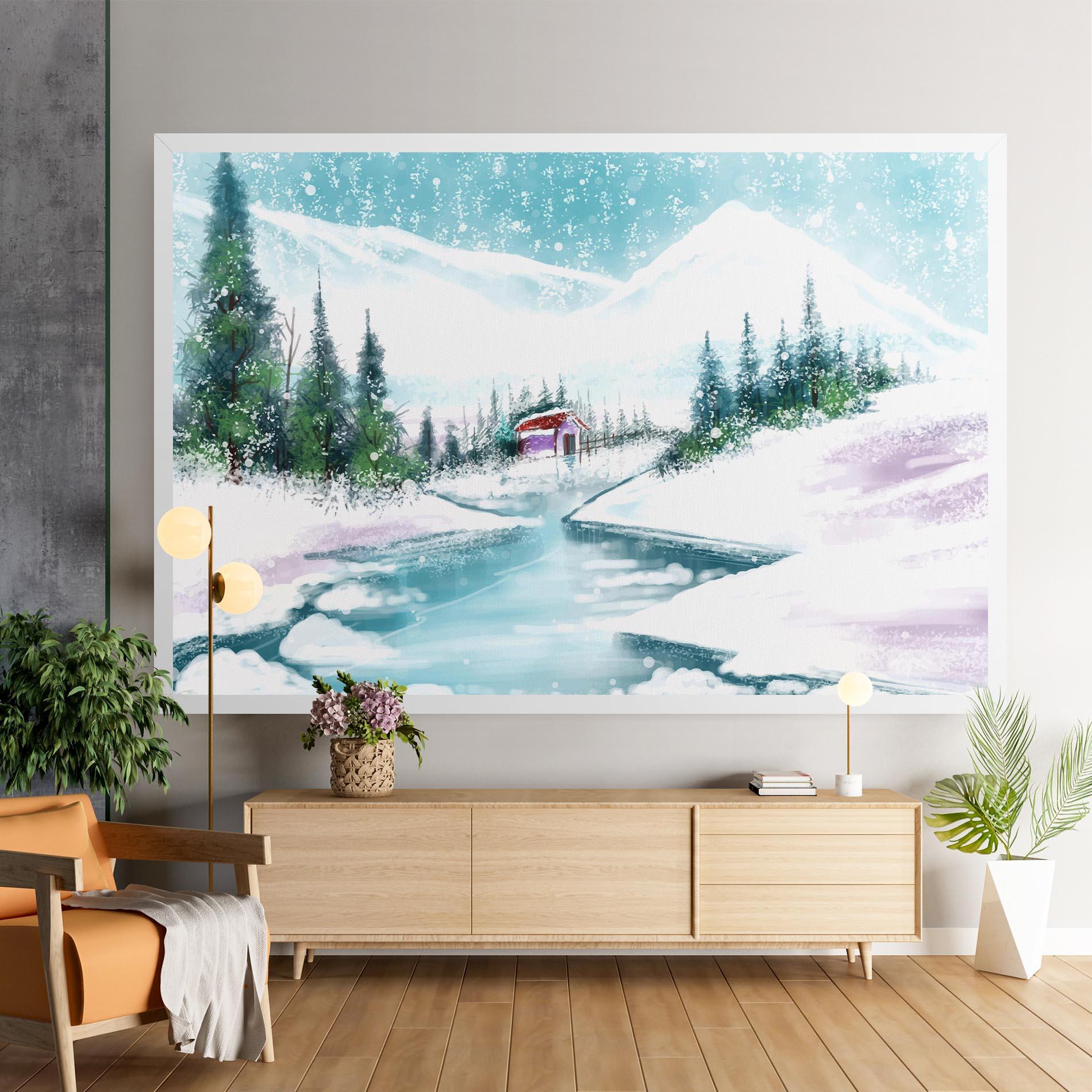 Tablou Canvas Purple House Winter mockup 9