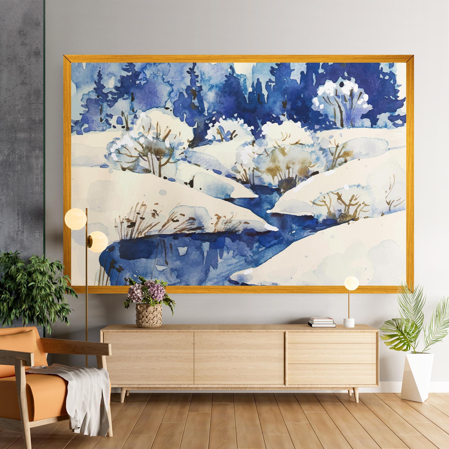 Tablou Canvas Blue Trees Winter mockup 9