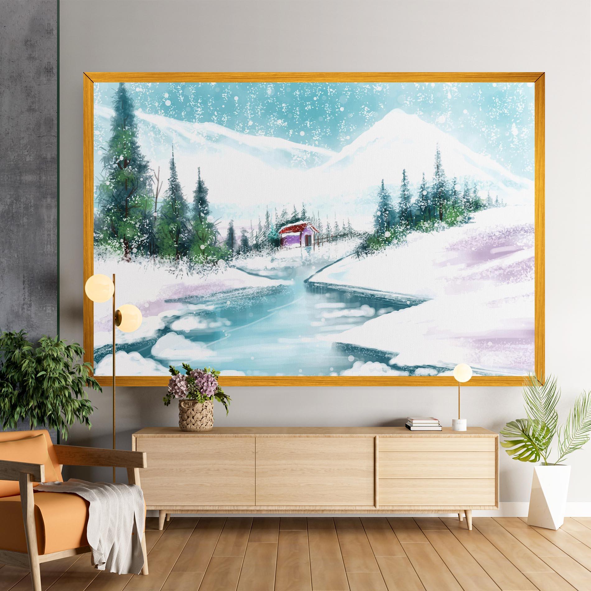 Tablou Canvas Purple House Winter mockup 9