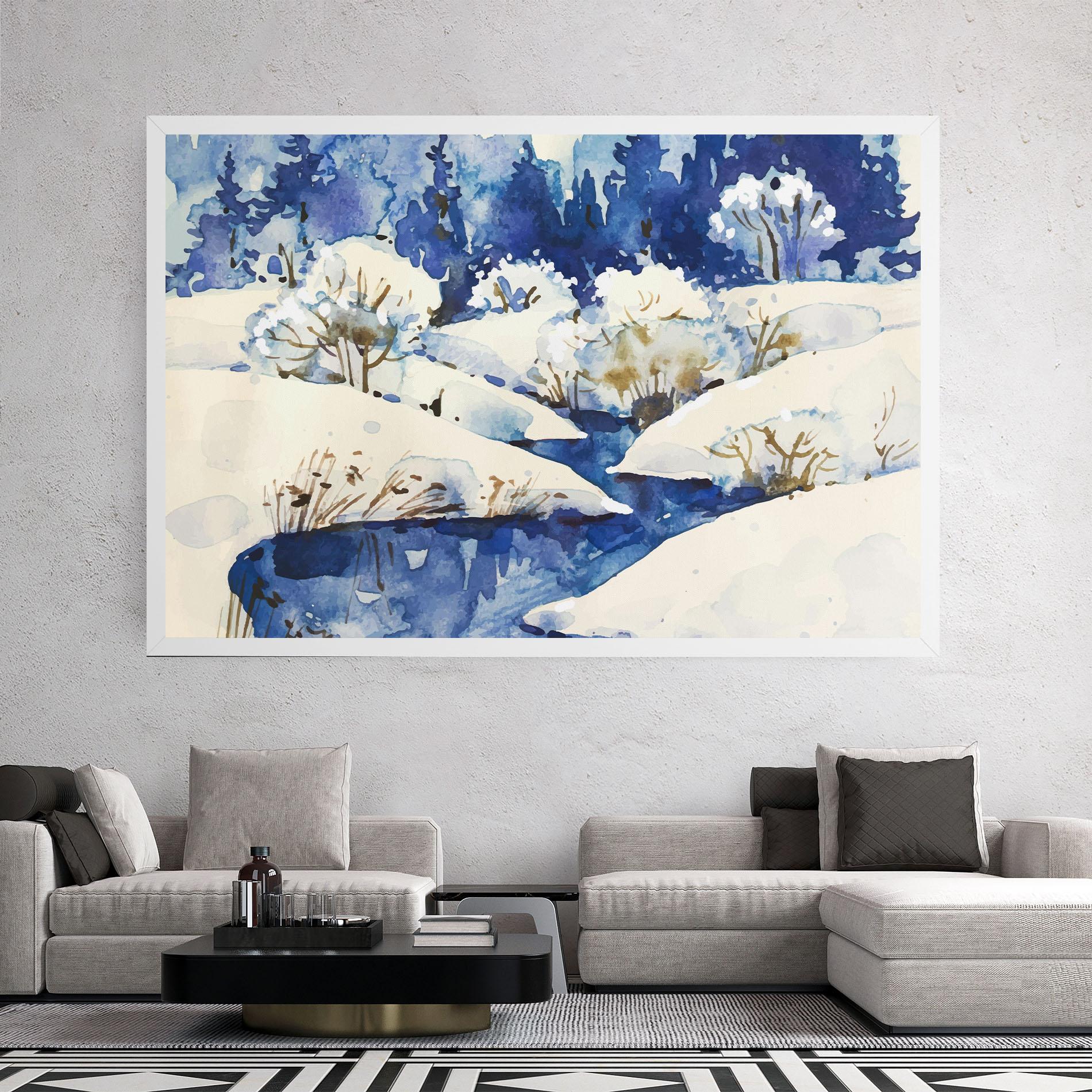 Tablou Canvas Blue Trees Winter mockup 2