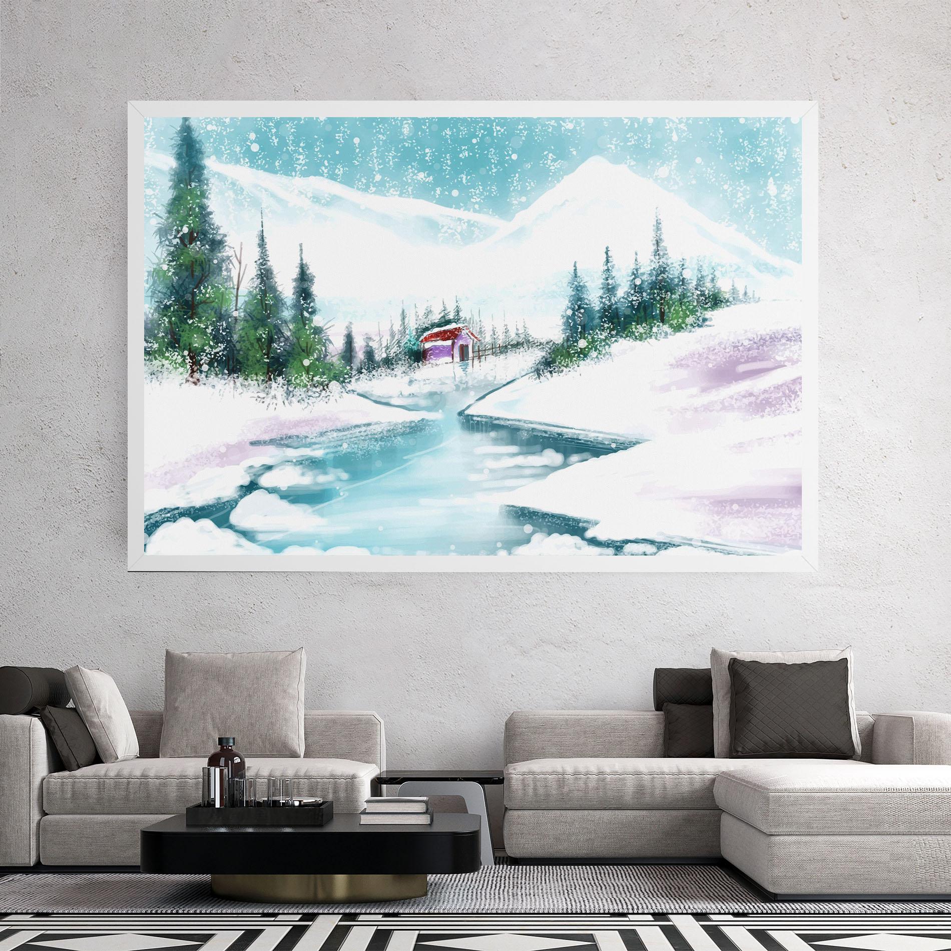 Tablou Canvas Purple House Winter mockup 2