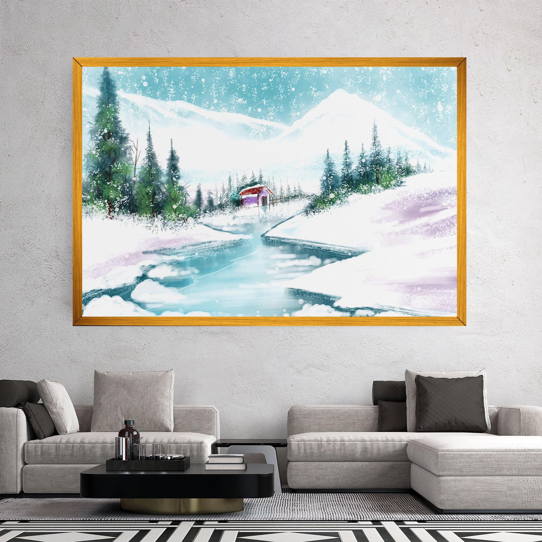 Tablou Canvas Purple House Winter mockup 2