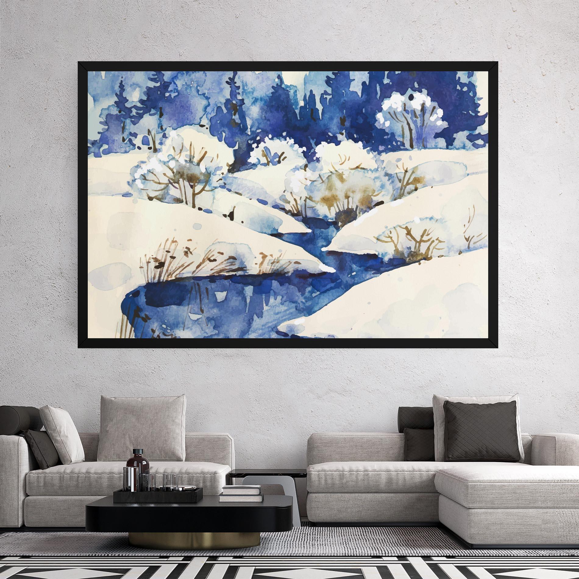 Tablou Canvas Blue Trees Winter mockup 2