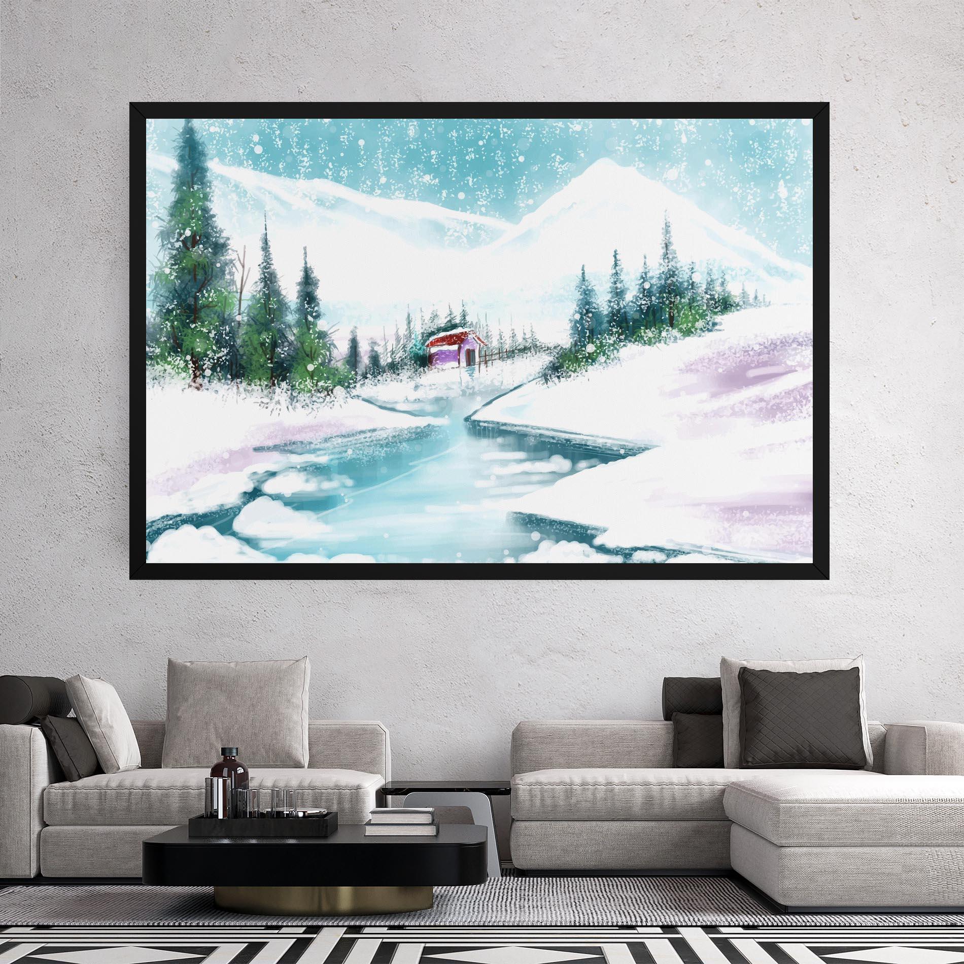 Tablou Canvas Purple House Winter mockup 2